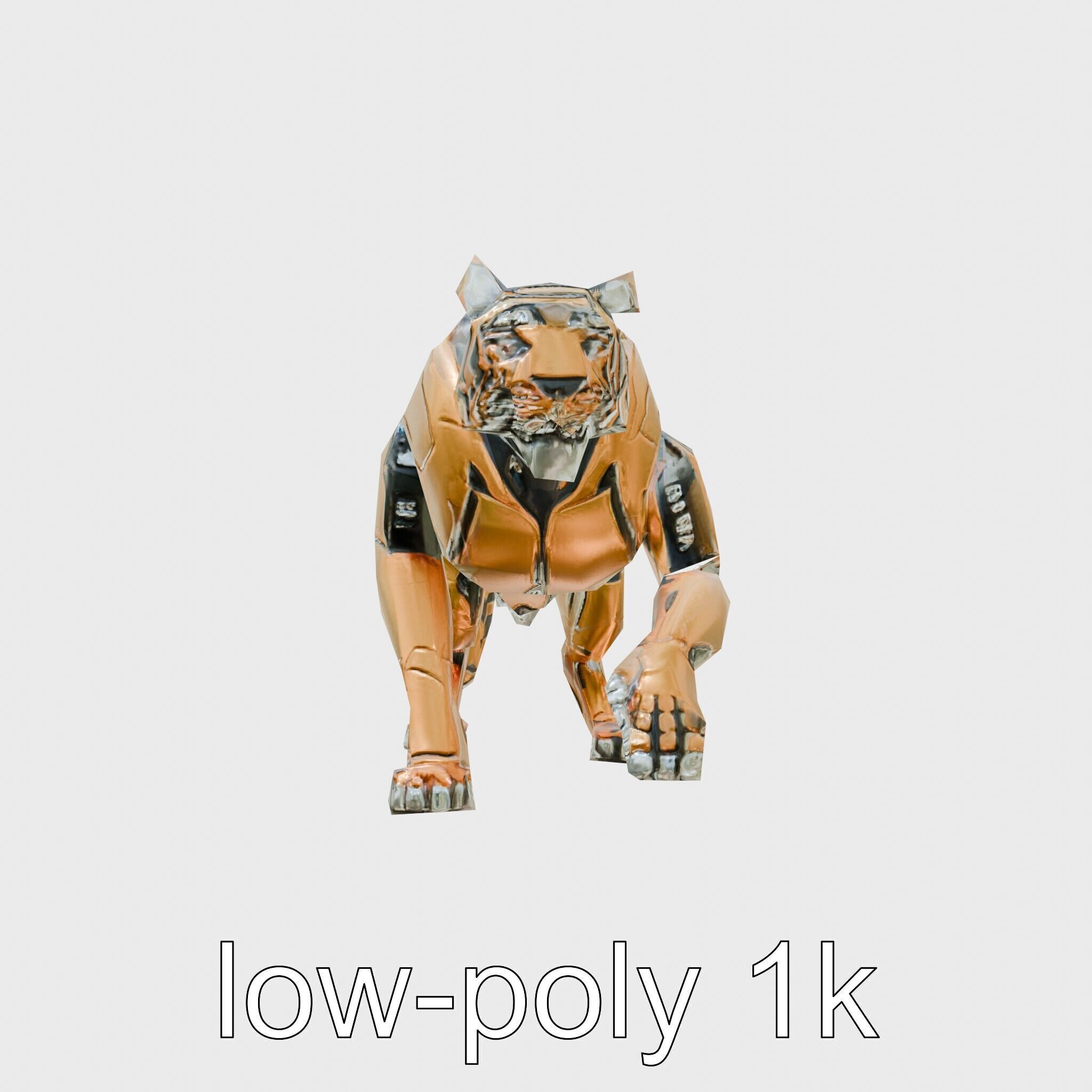 Robotic Tiger with Gold Black Pattern and Laser Mounts Low-poly 3D model_7