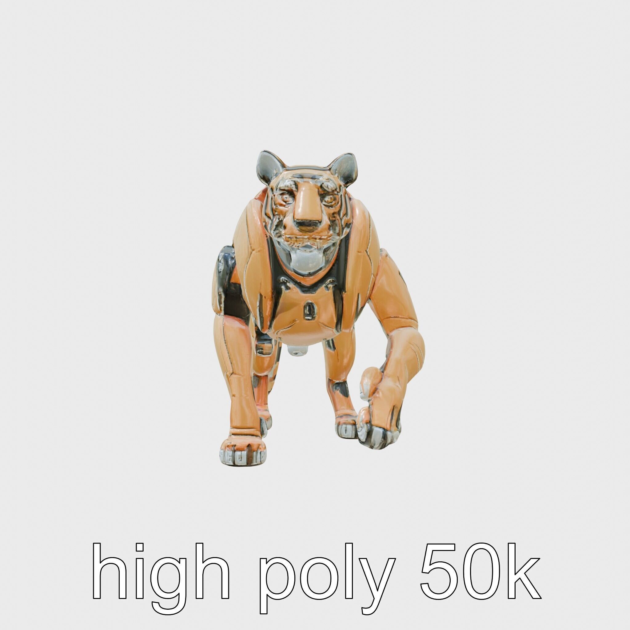 Robotic Tiger with Gold Black Pattern and Laser Mounts Low-poly 3D model_5
