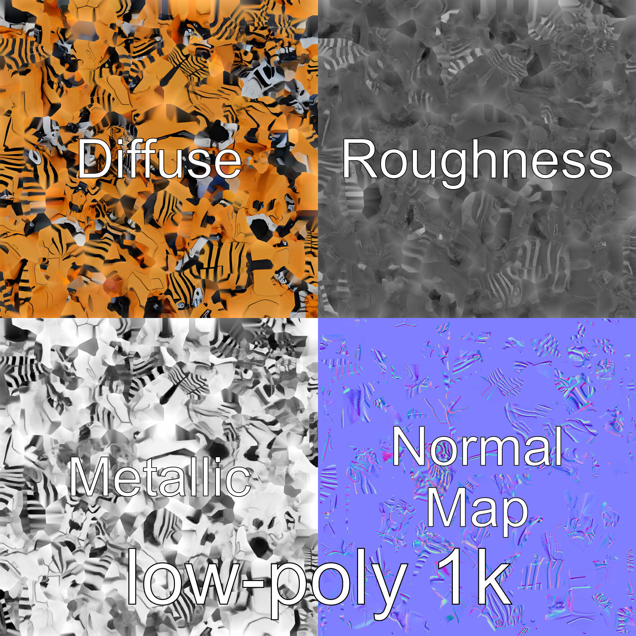 Robotic Tiger with Gold Black Pattern and Laser Mounts Low-poly 3D model_4