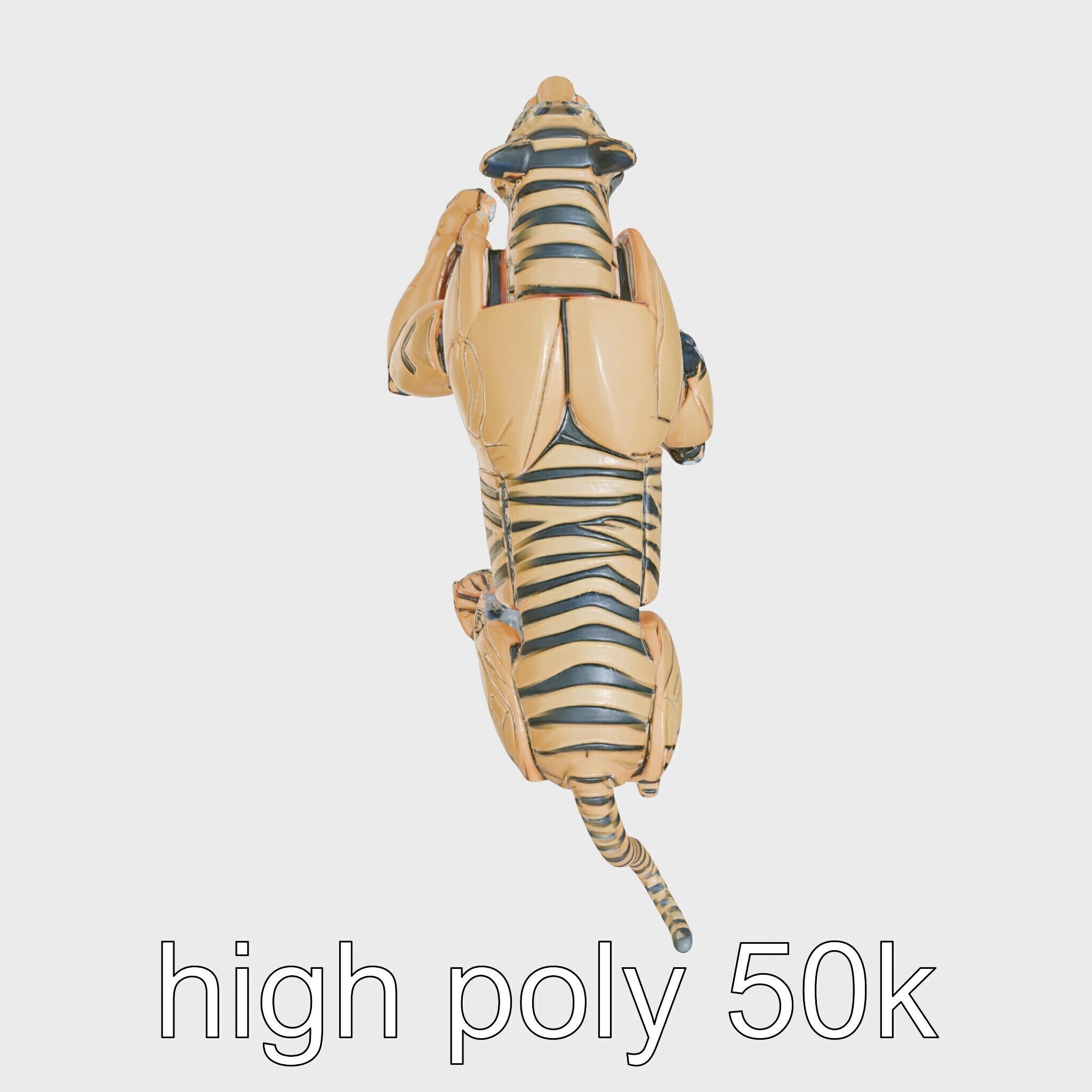 Robotic Tiger with Gold Black Pattern and Laser Mounts Low-poly 3D model_19