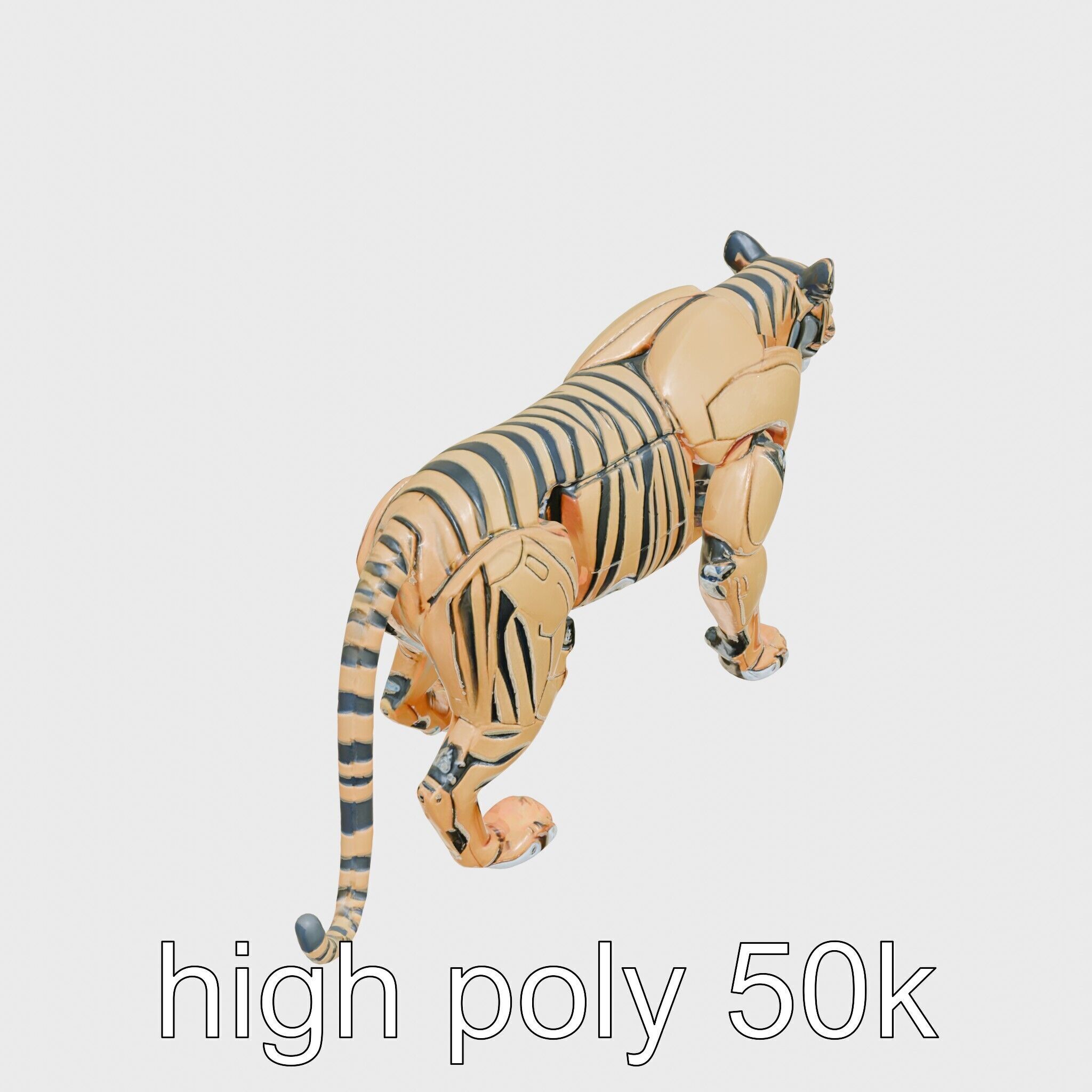 Robotic Tiger with Gold Black Pattern and Laser Mounts Low-poly 3D model_11