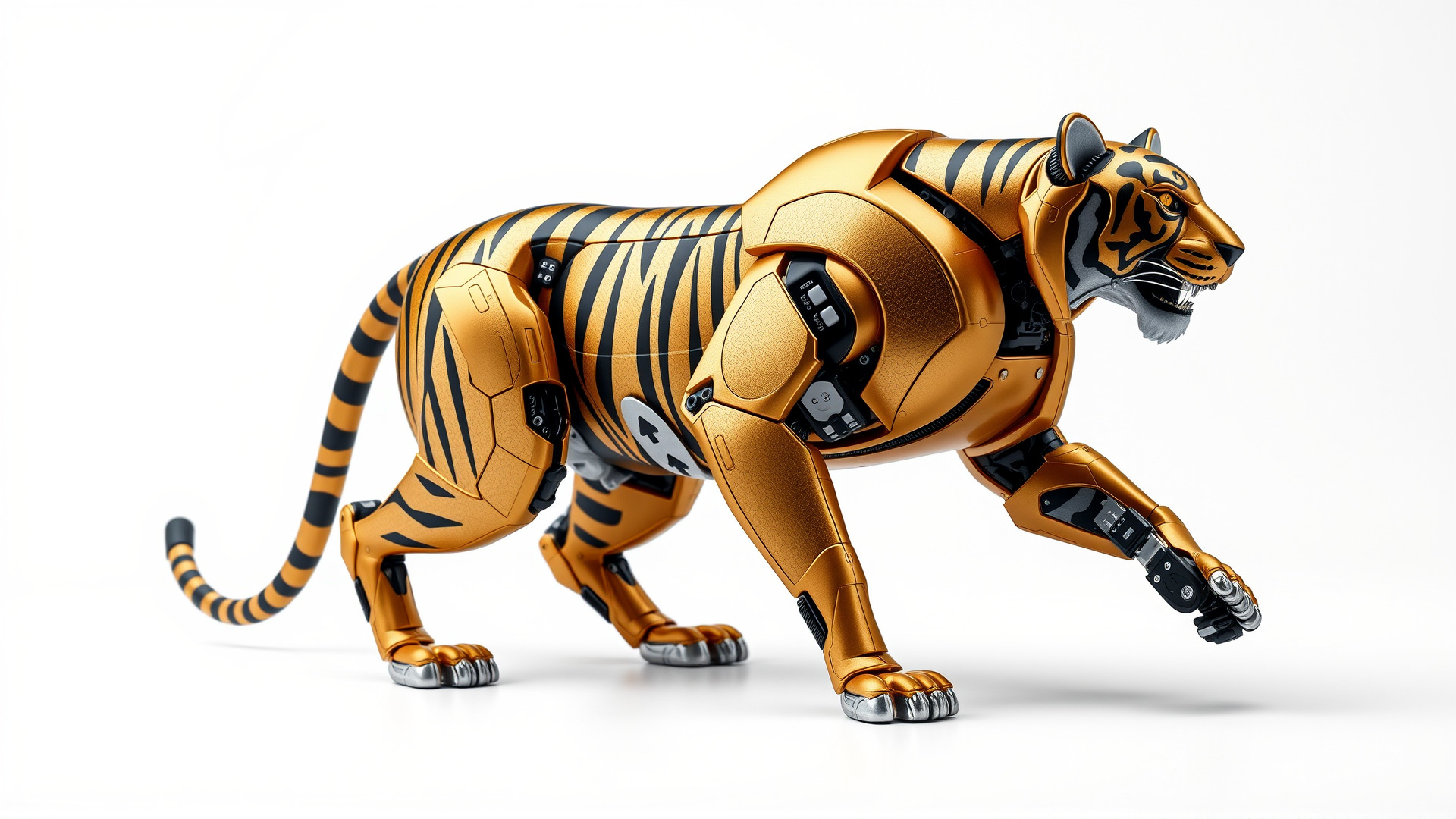 Robotic Tiger with Gold Black Pattern and Laser Mounts Low-poly 3D model_6