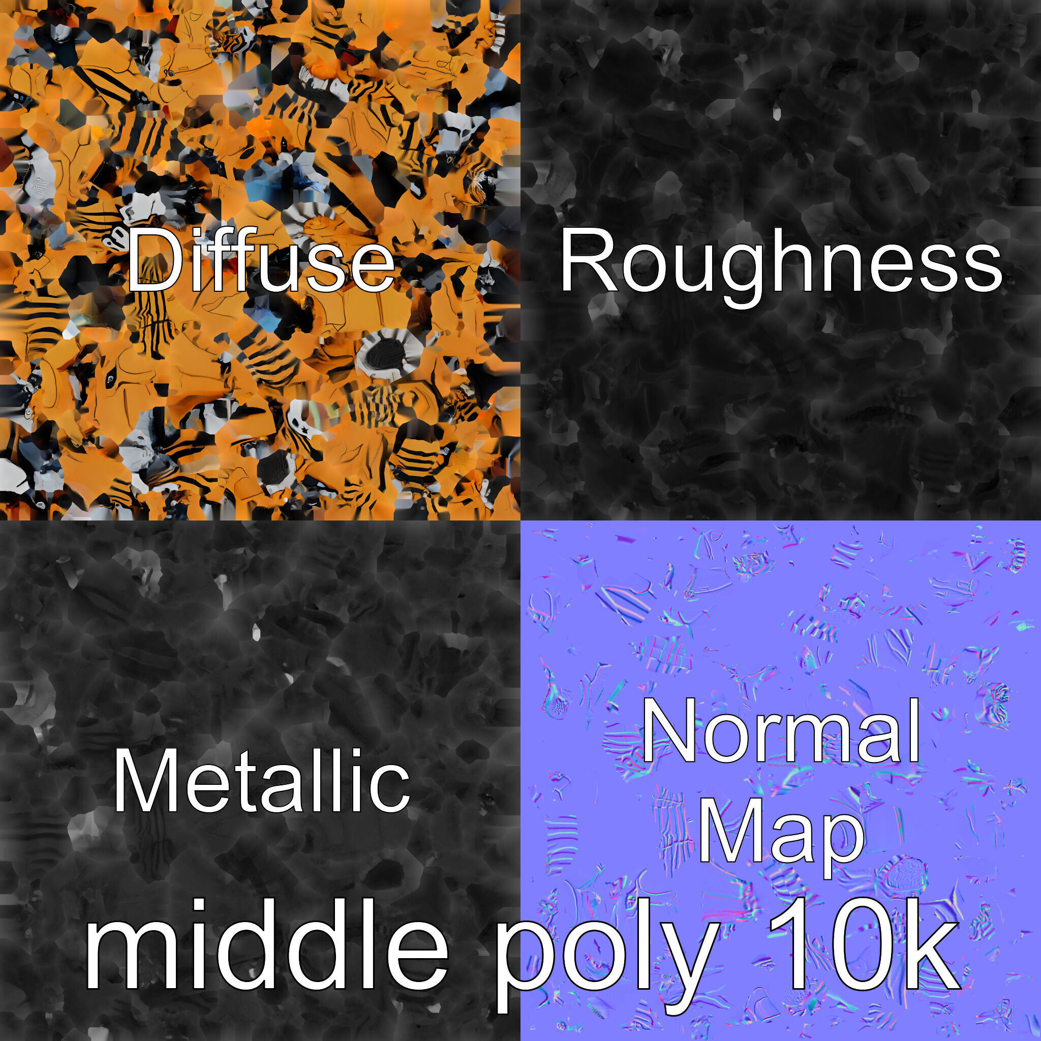 Robotic Tiger with Gold Black Pattern and Laser Mounts Low-poly 3D model_33