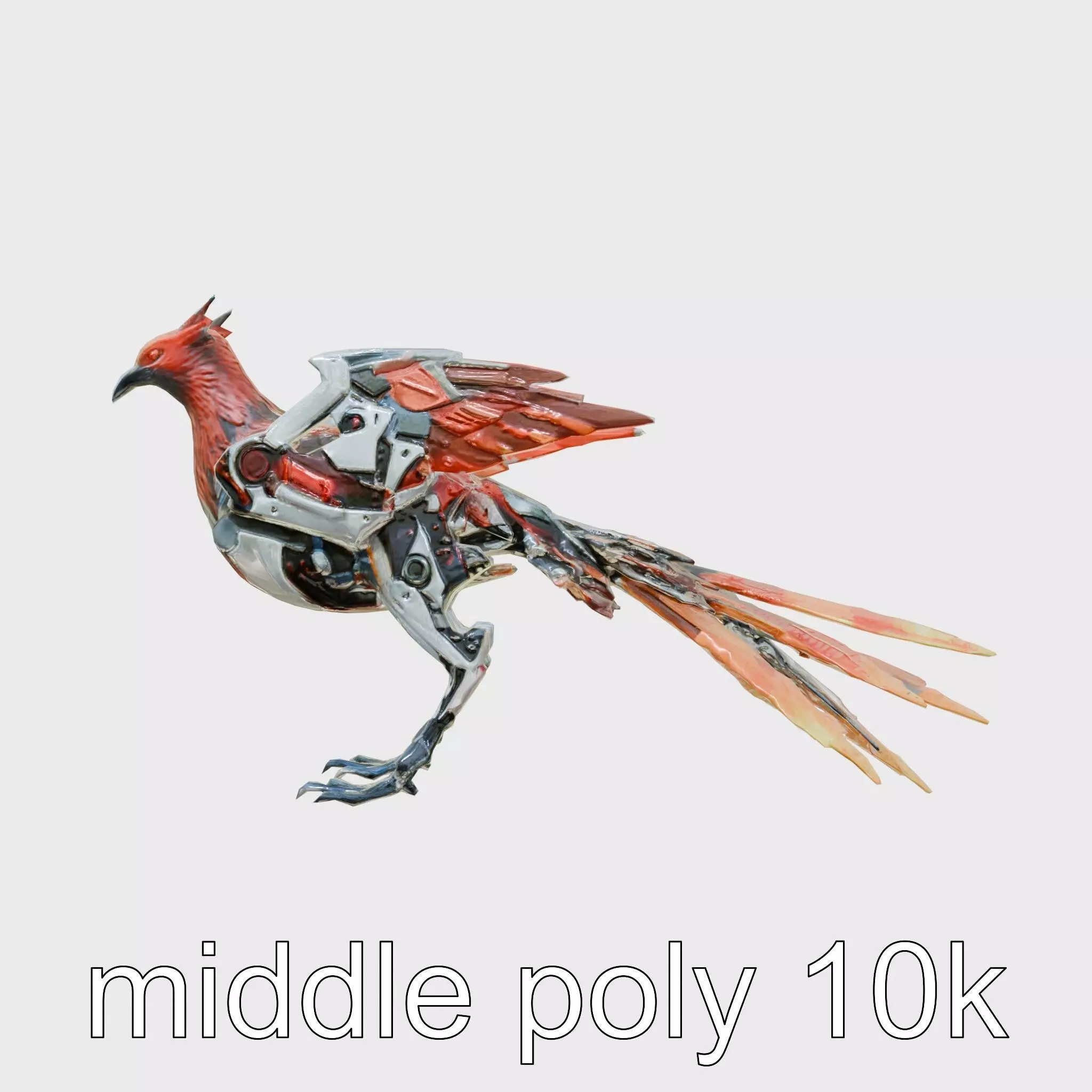 Bionic Phoenix with Flaming Red and Orange Light Elements Low-poly 3D model