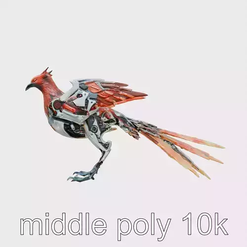 Bionic Phoenix with Flaming Red and Orange Light Elements Low-poly 3D model