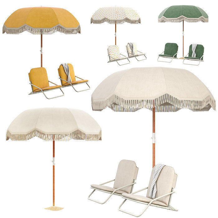 20 Highpoly Parasol  and 13 Highpoly sunbed pack 3D model_20