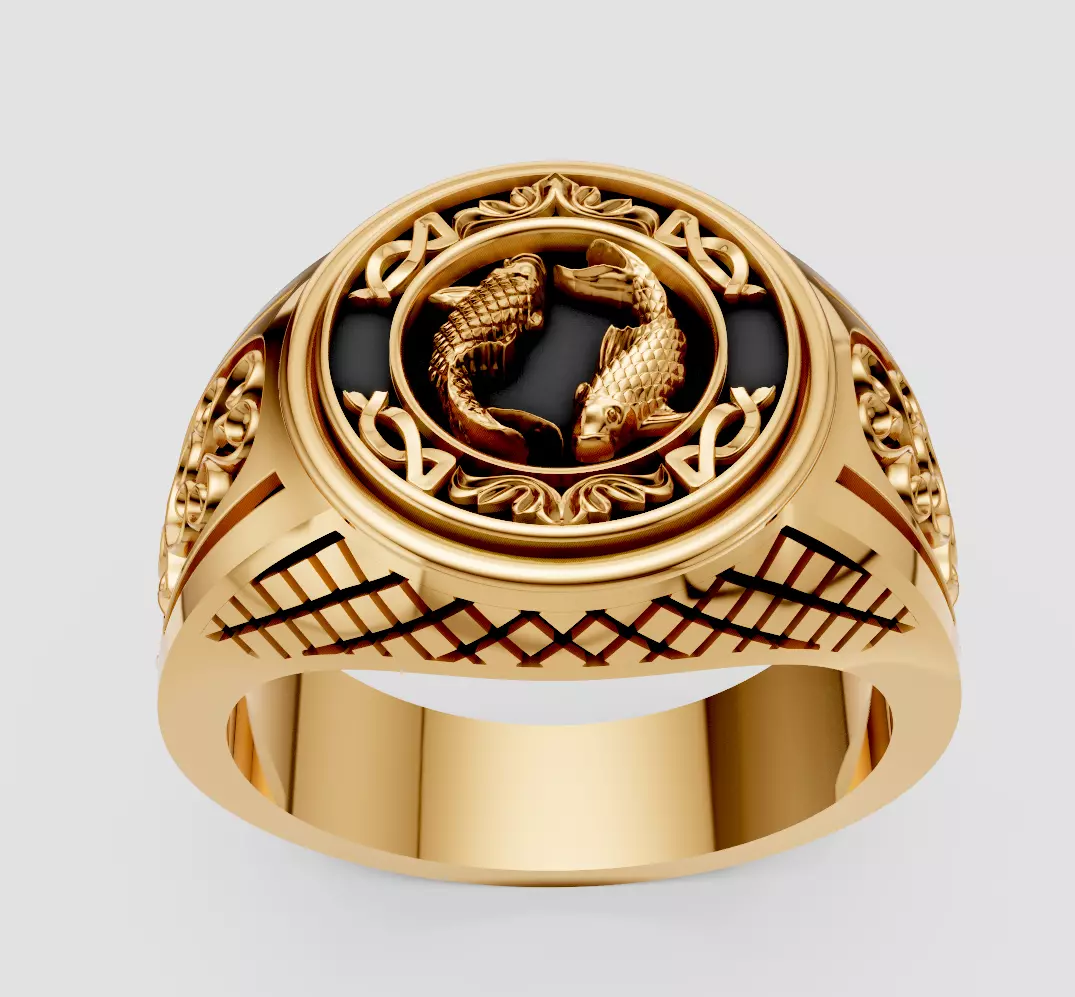 Lux fishs ring printable gold jewelry printable 3D model 3D print model