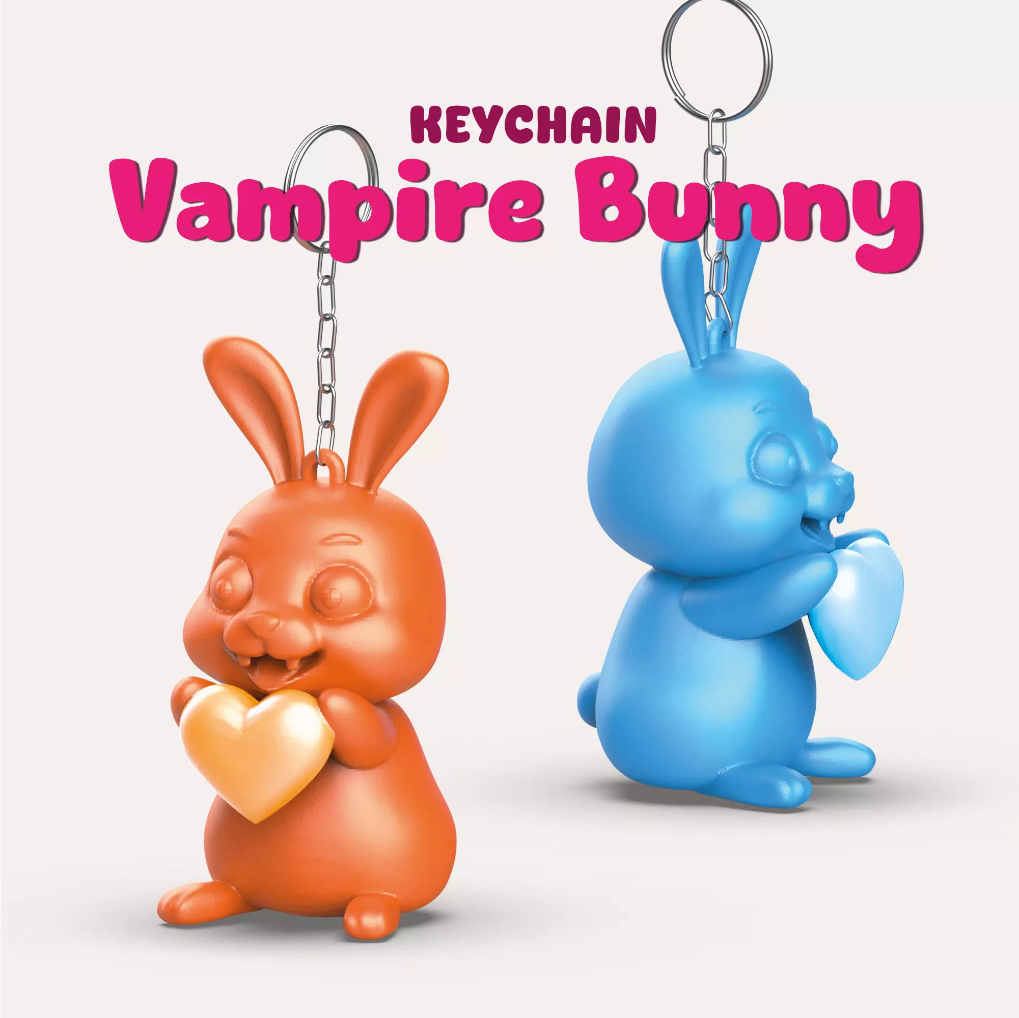 3D Easter Vampire Bunny Keychain - Cute Heart Bunny Charm 3D print model