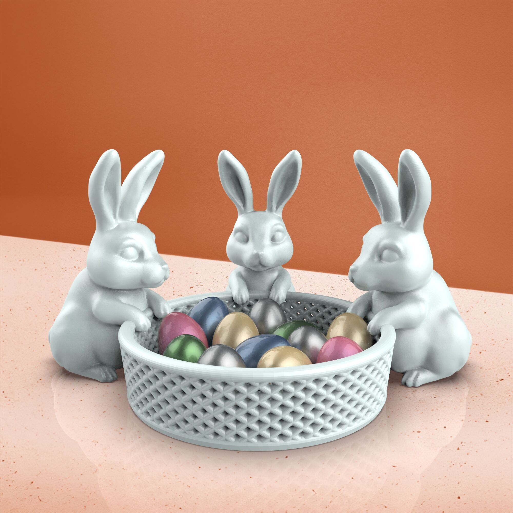3D Easter Bunny Basket - 3 Rabbit Model 3D print model_7