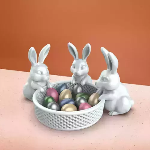 3D Easter Bunny Basket - 3 Rabbit Model 3D print model 3D Easter Bunny Basket - 3 Rabbit Model 3D print model
