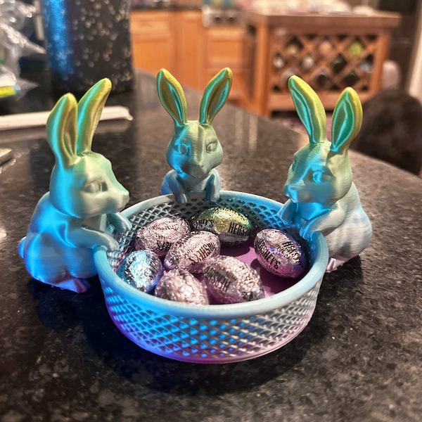 3D Easter Bunny Basket - 3 Rabbit Model 3D print model_3