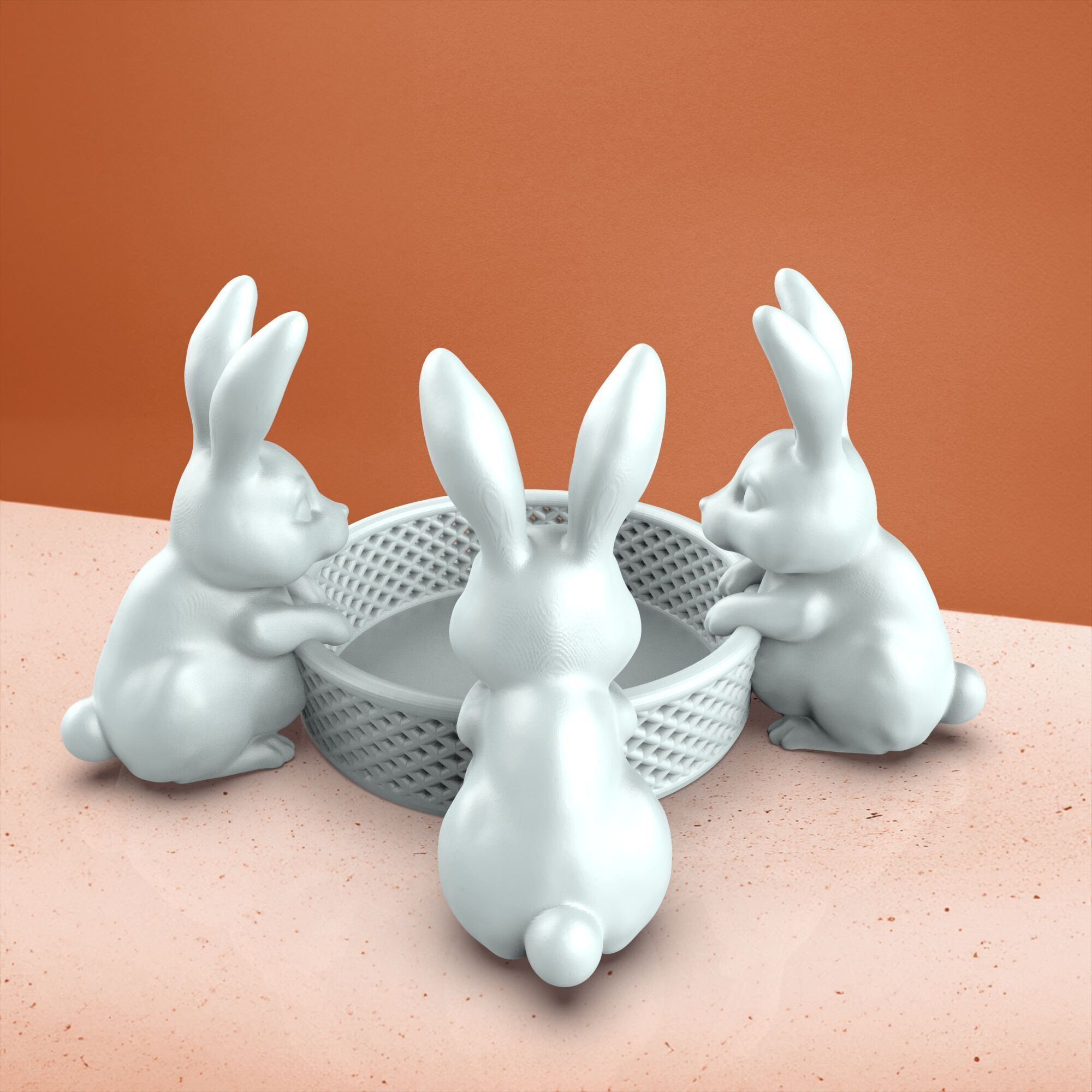 3D Easter Bunny Basket - 3 Rabbit Model 3D print model_2