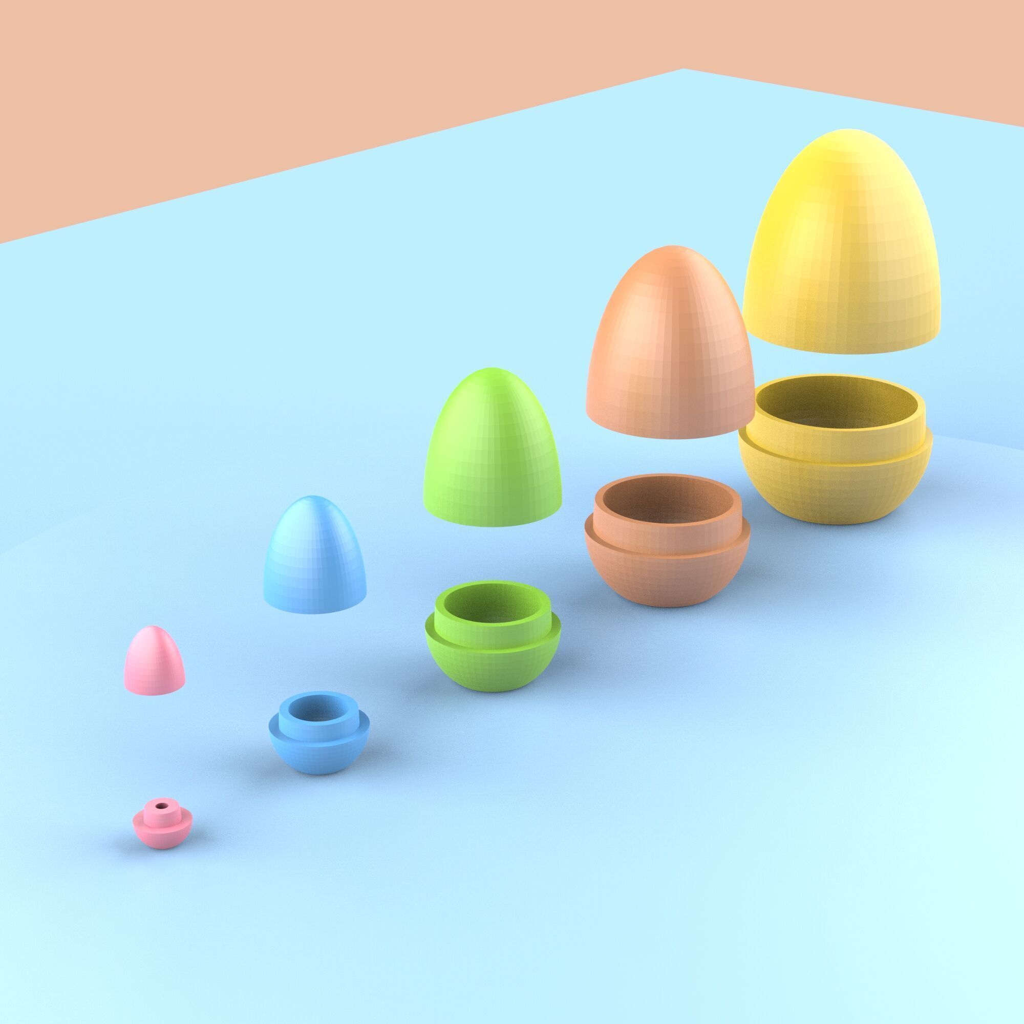 Easter Matryoshka Eggs - 5 Eggs - 10 pcs - Set 3D print model_2