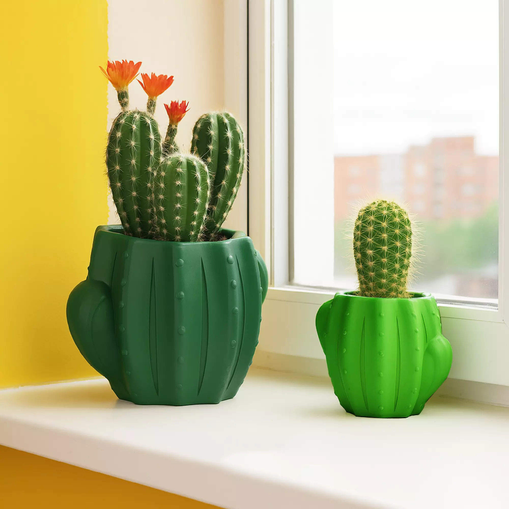 Cactus Floral Vase - 2 pcs - Set - Cactus Shaped Pot 3D model 3D printable  | CGTrader