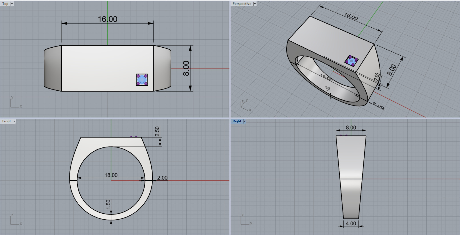 Signet ring with gem model 971 3D print model_3
