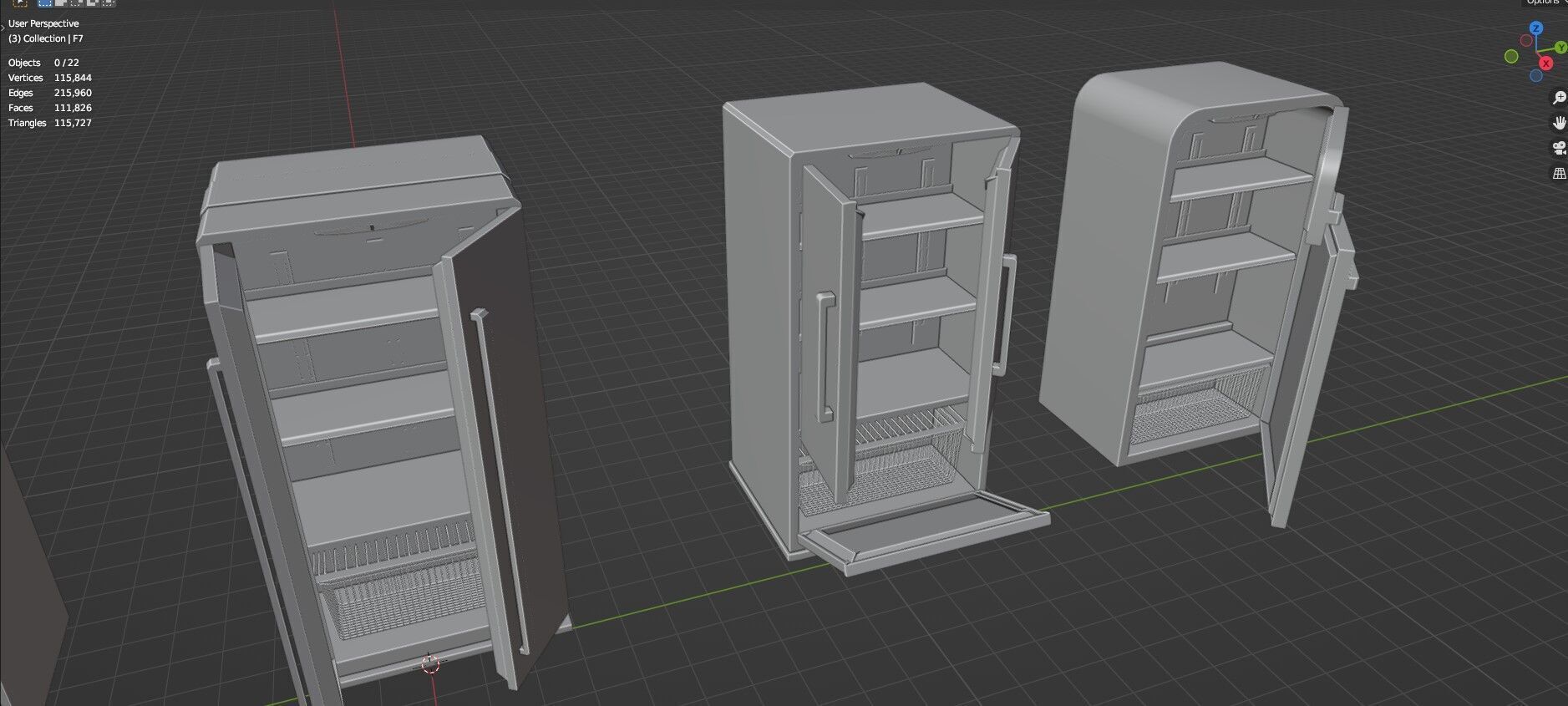 Low Poly 5 Refrigerator Mini Pack - 2 - Untextured Low-poly 3D model_23