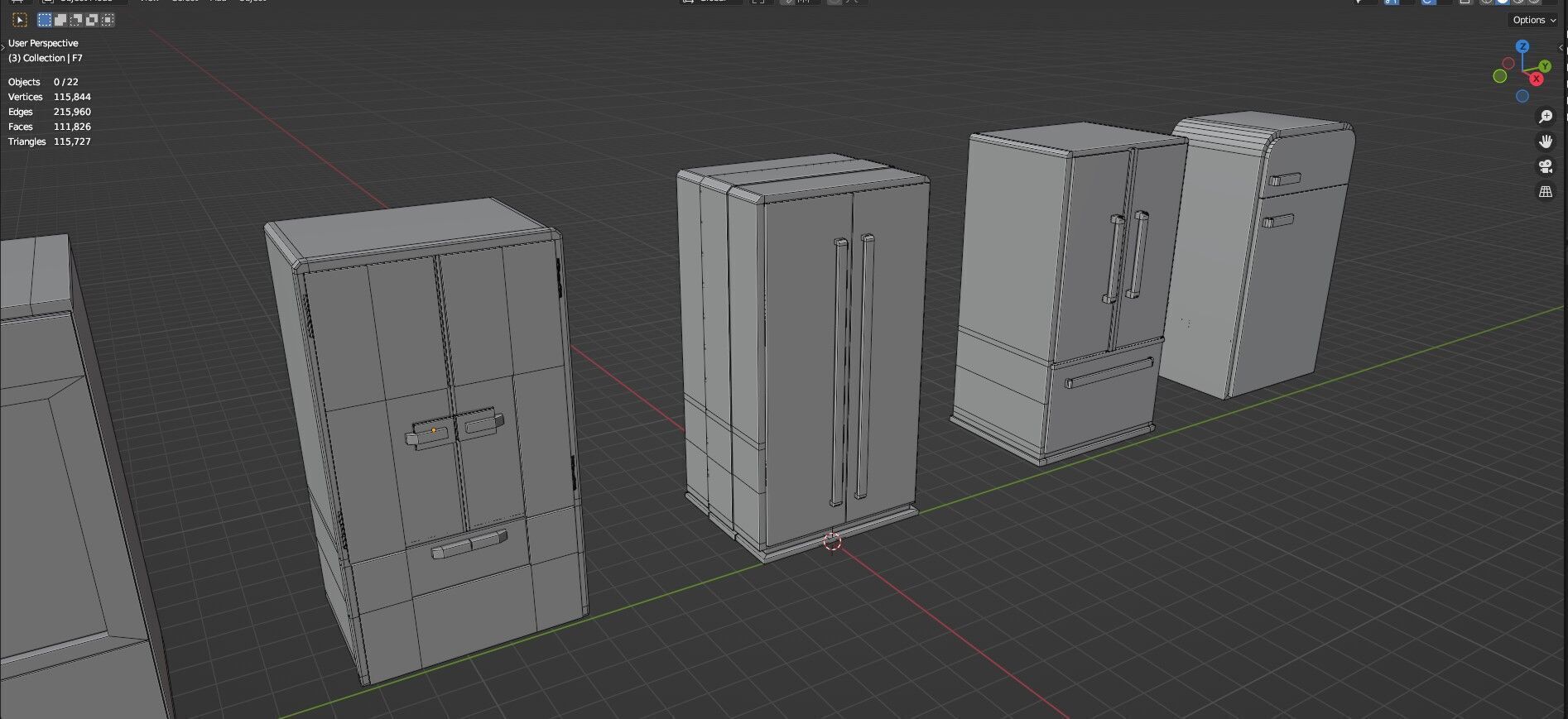 Low Poly 5 Refrigerator Mini Pack - 2 - Untextured Low-poly 3D model_8