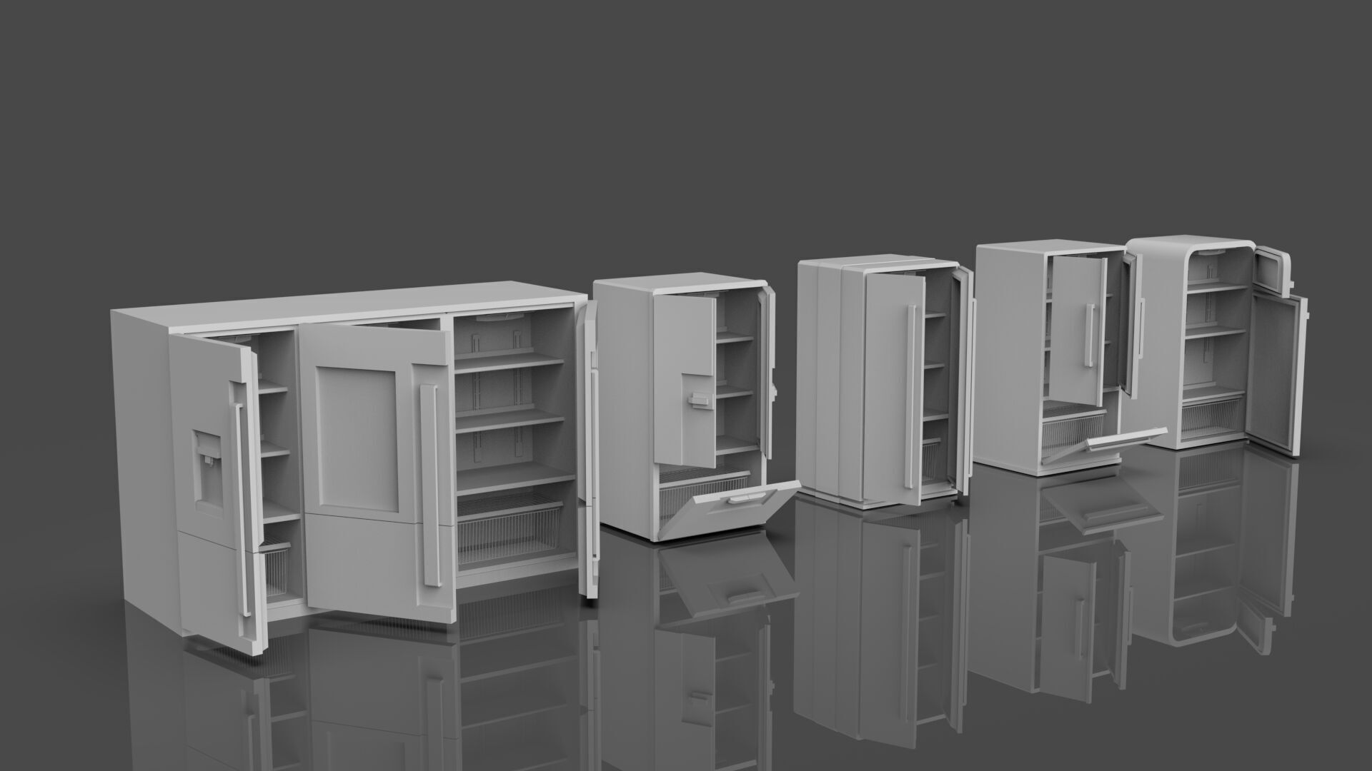 Low Poly 5 Refrigerator Mini Pack - 2 - Untextured Low-poly 3D model_5