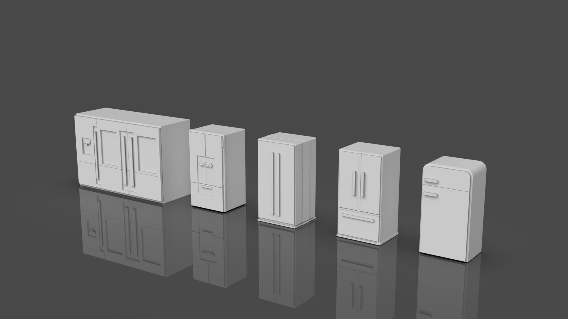 Low Poly 5 Refrigerator Mini Pack - 2 - Untextured Low-poly 3D model_2