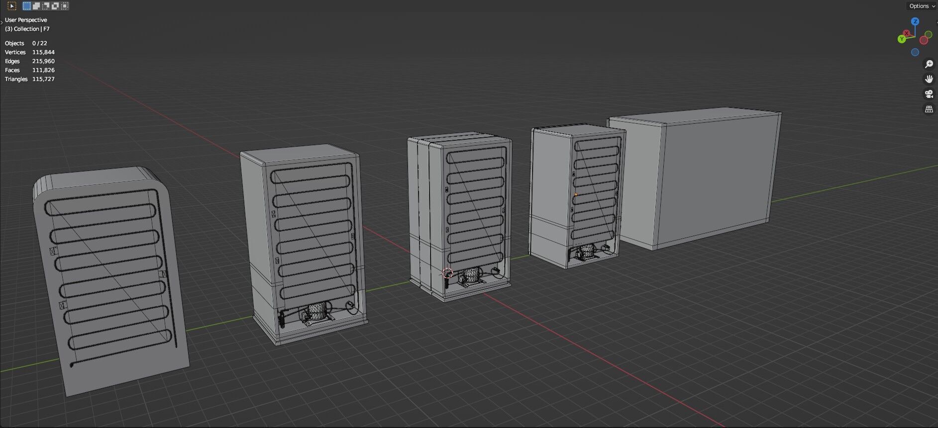 Low Poly 5 Refrigerator Mini Pack - 2 - Untextured Low-poly 3D model_12