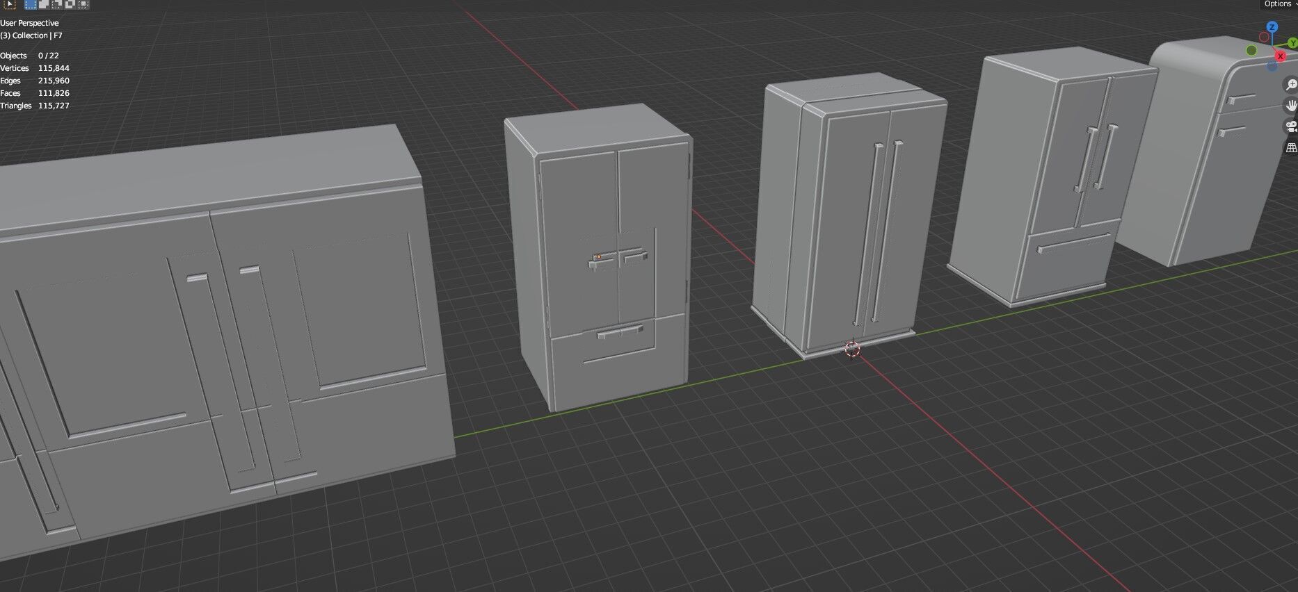 Low Poly 5 Refrigerator Mini Pack - 2 - Untextured Low-poly 3D model_21