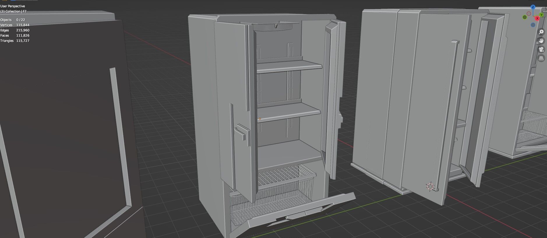 Low Poly 5 Refrigerator Mini Pack - 2 - Untextured Low-poly 3D model_34