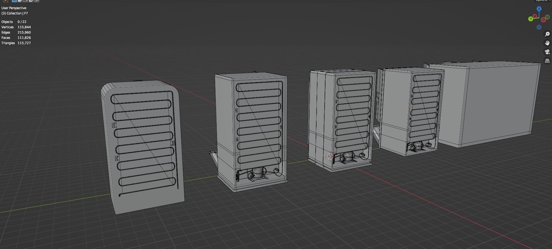 Low Poly 5 Refrigerator Mini Pack - 2 - Untextured Low-poly 3D model_19