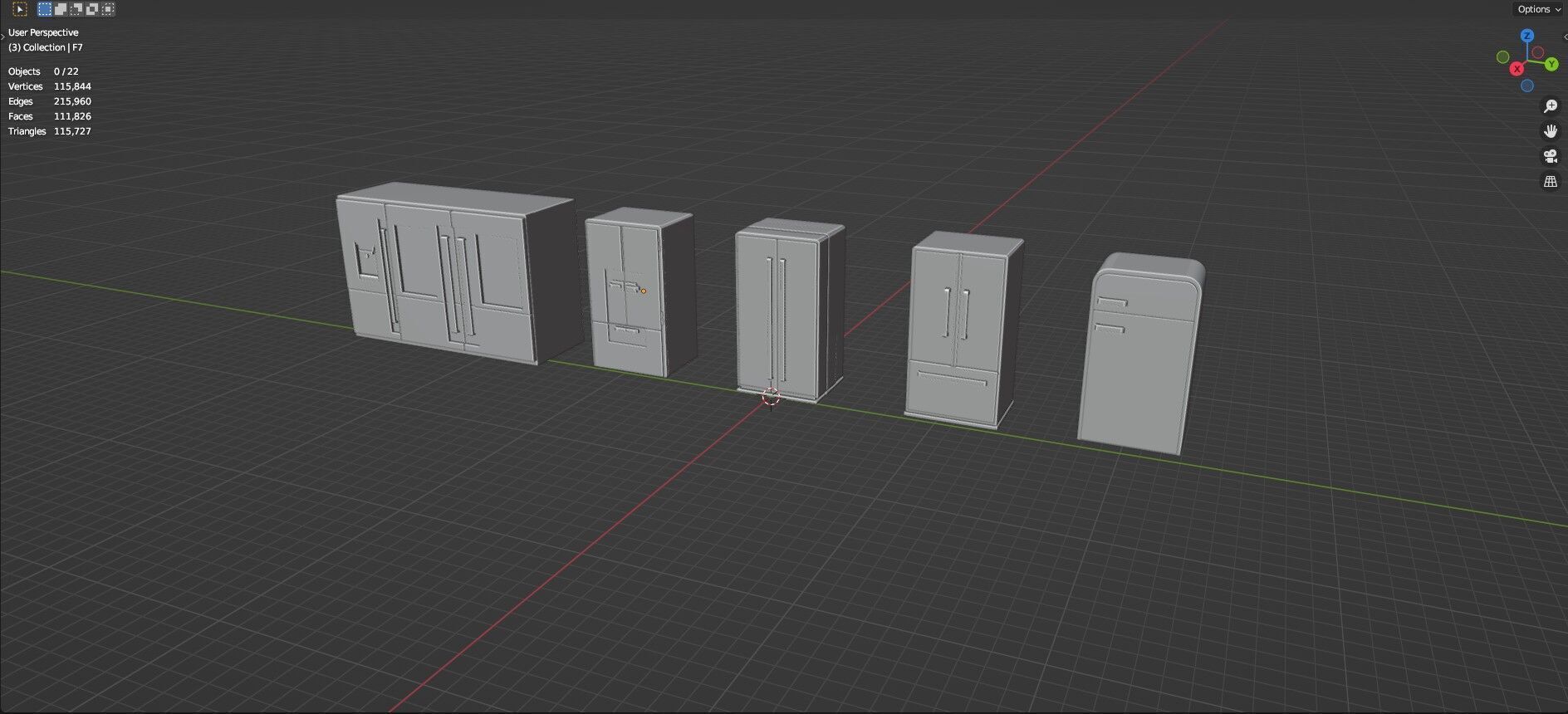 Low Poly 5 Refrigerator Mini Pack - 2 - Untextured Low-poly 3D model_26
