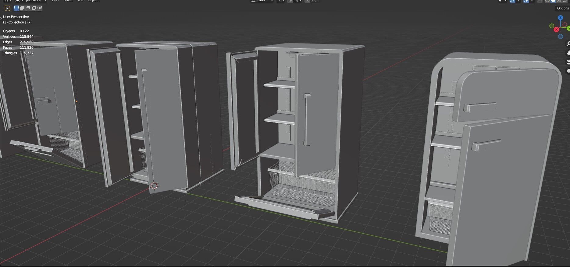 Low Poly 5 Refrigerator Mini Pack - 2 - Untextured Low-poly 3D model_22