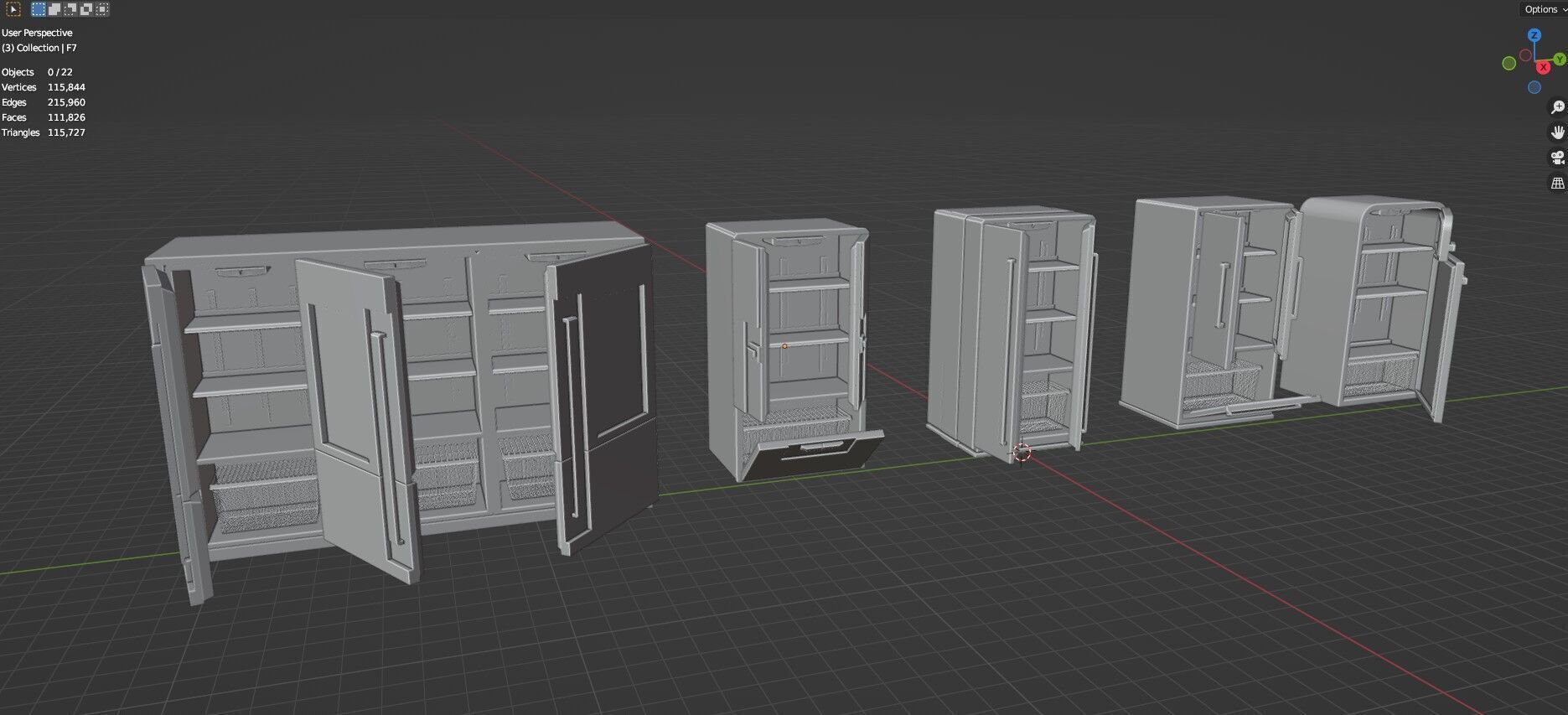 Low Poly 5 Refrigerator Mini Pack - 2 - Untextured Low-poly 3D model_31