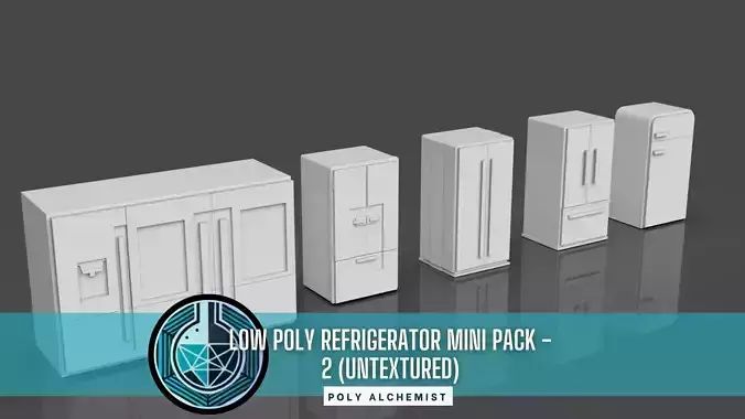 Low Poly 5 Refrigerator Mini Pack - 2 - Untextured  Low-poly 3D model