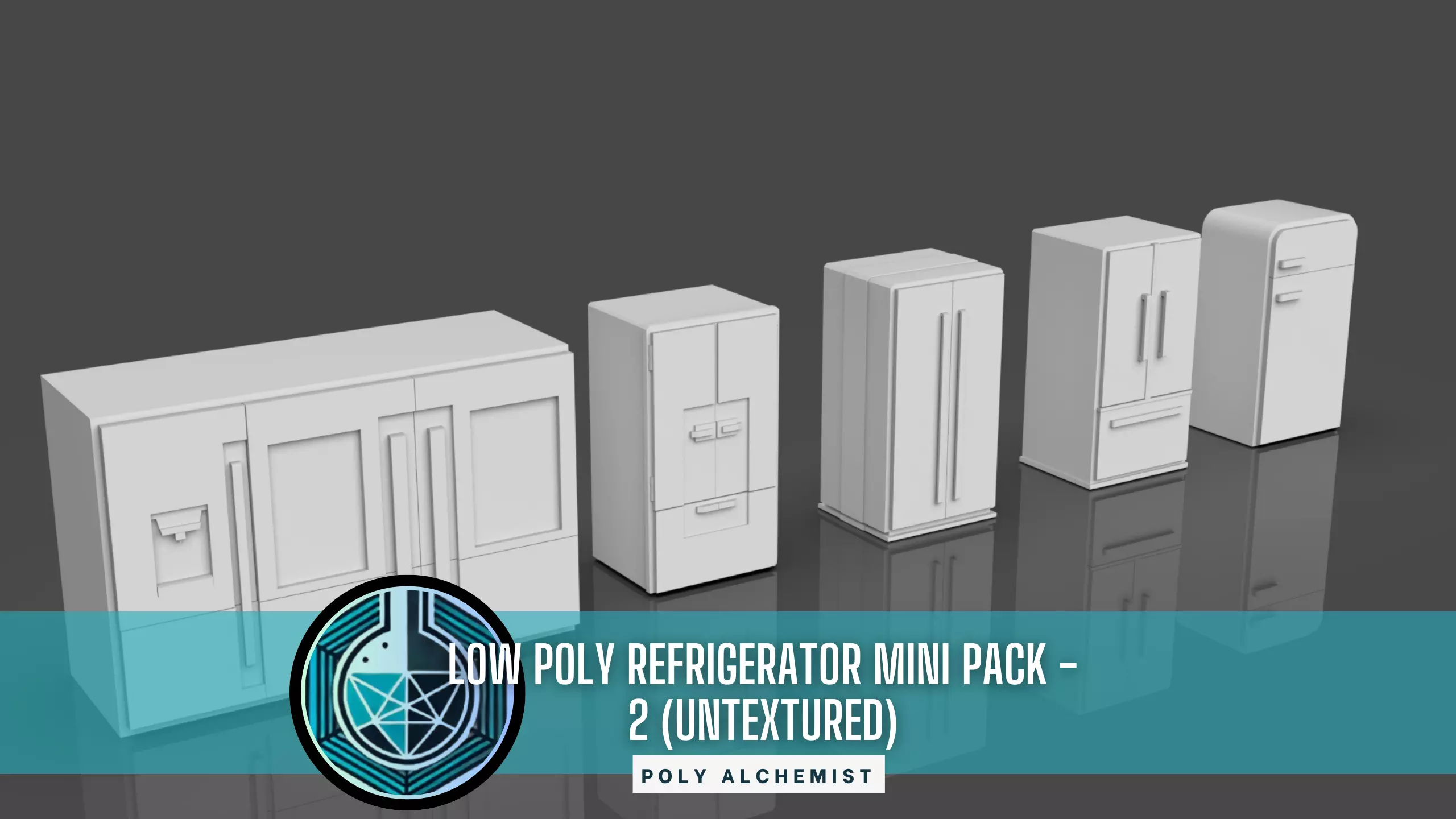 Low Poly 5 Refrigerator Mini Pack - 2 - Untextured Low-poly 3D model_0