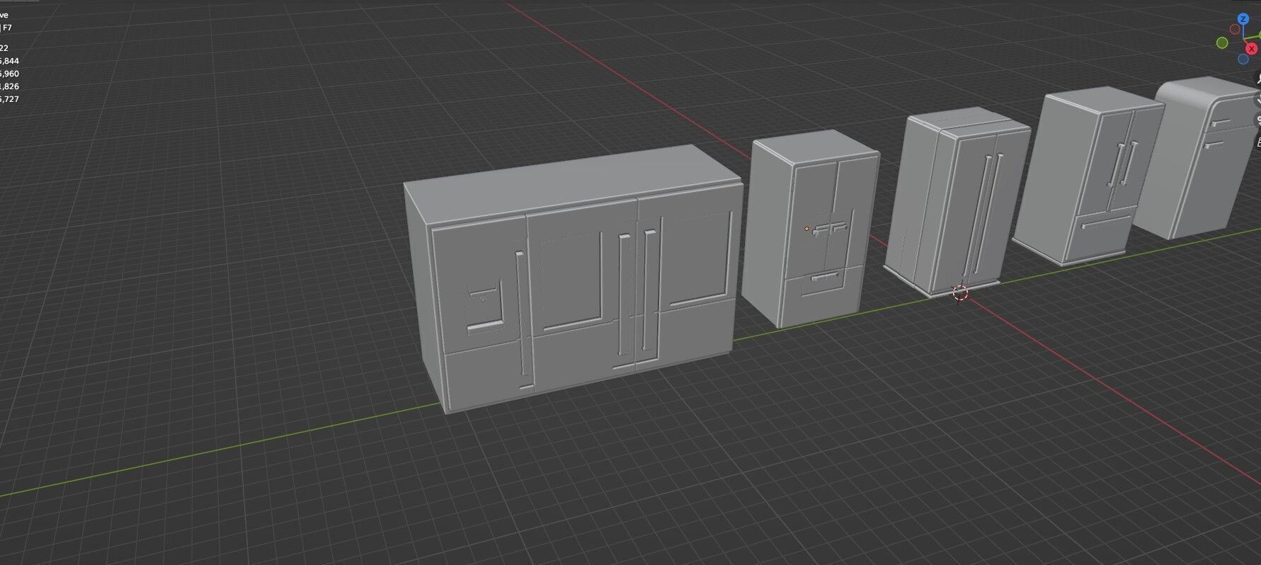 Low Poly 5 Refrigerator Mini Pack - 2 - Untextured Low-poly 3D model_27