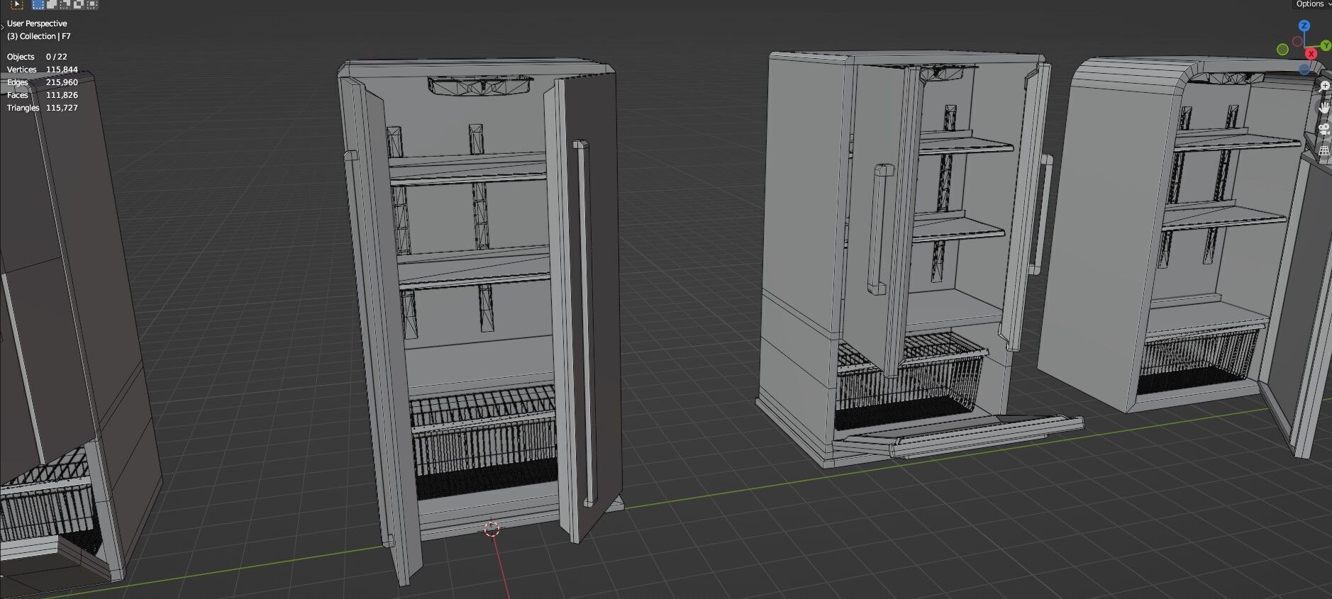 Low Poly 5 Refrigerator Mini Pack - 2 - Untextured Low-poly 3D model_18