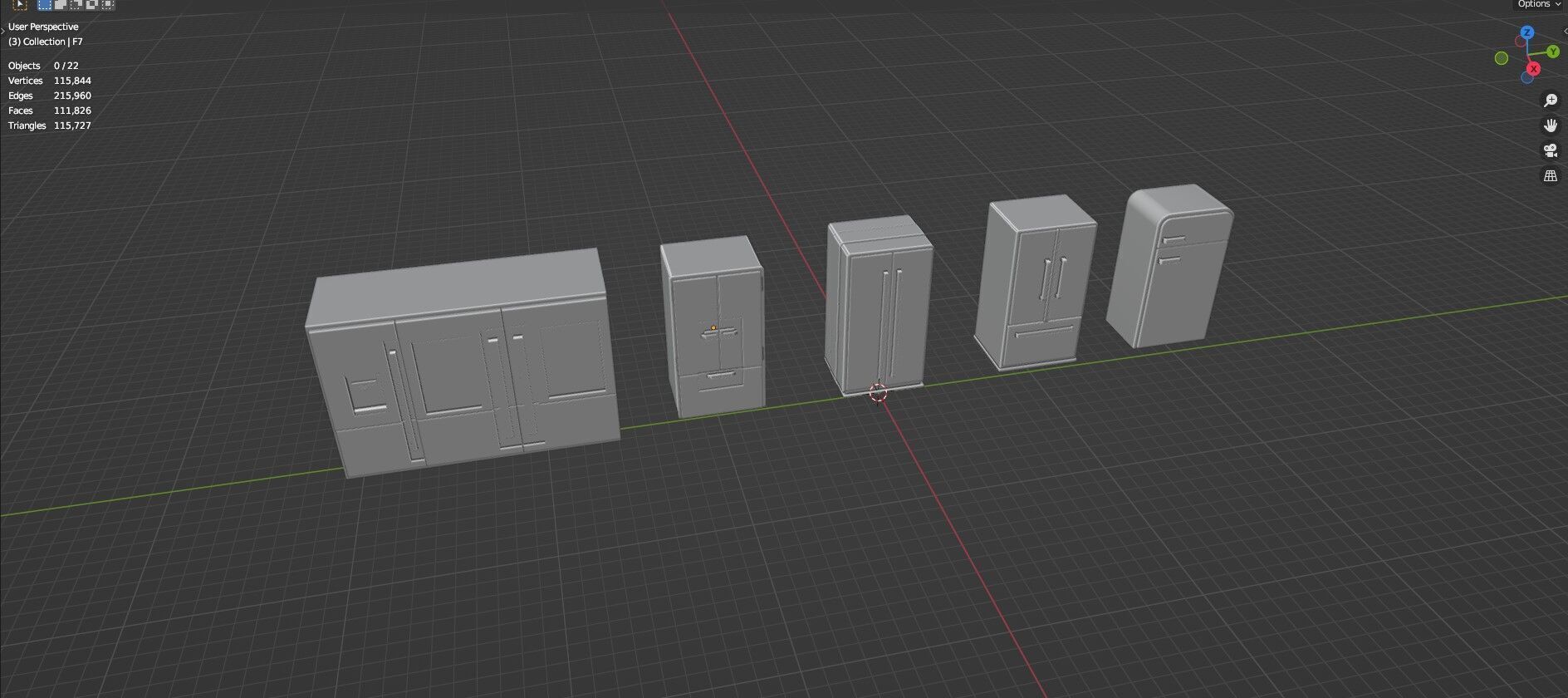 Low Poly 5 Refrigerator Mini Pack - 2 - Untextured Low-poly 3D model_25