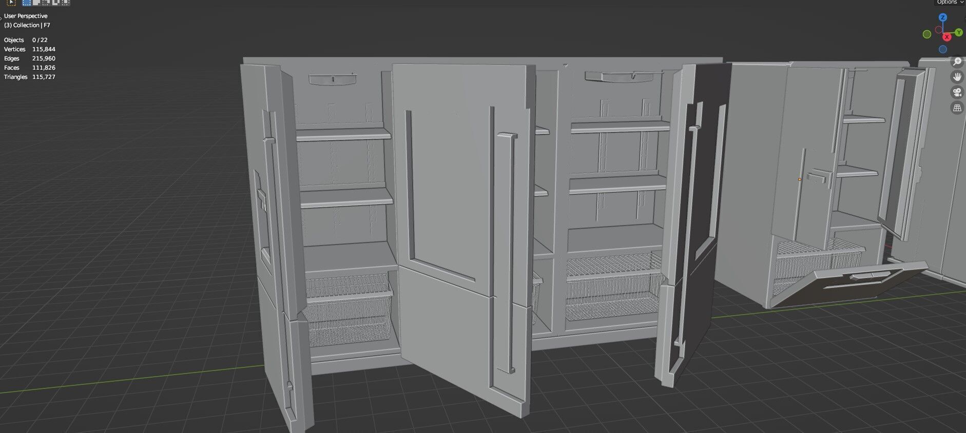 Low Poly 5 Refrigerator Mini Pack - 2 - Untextured Low-poly 3D model_33