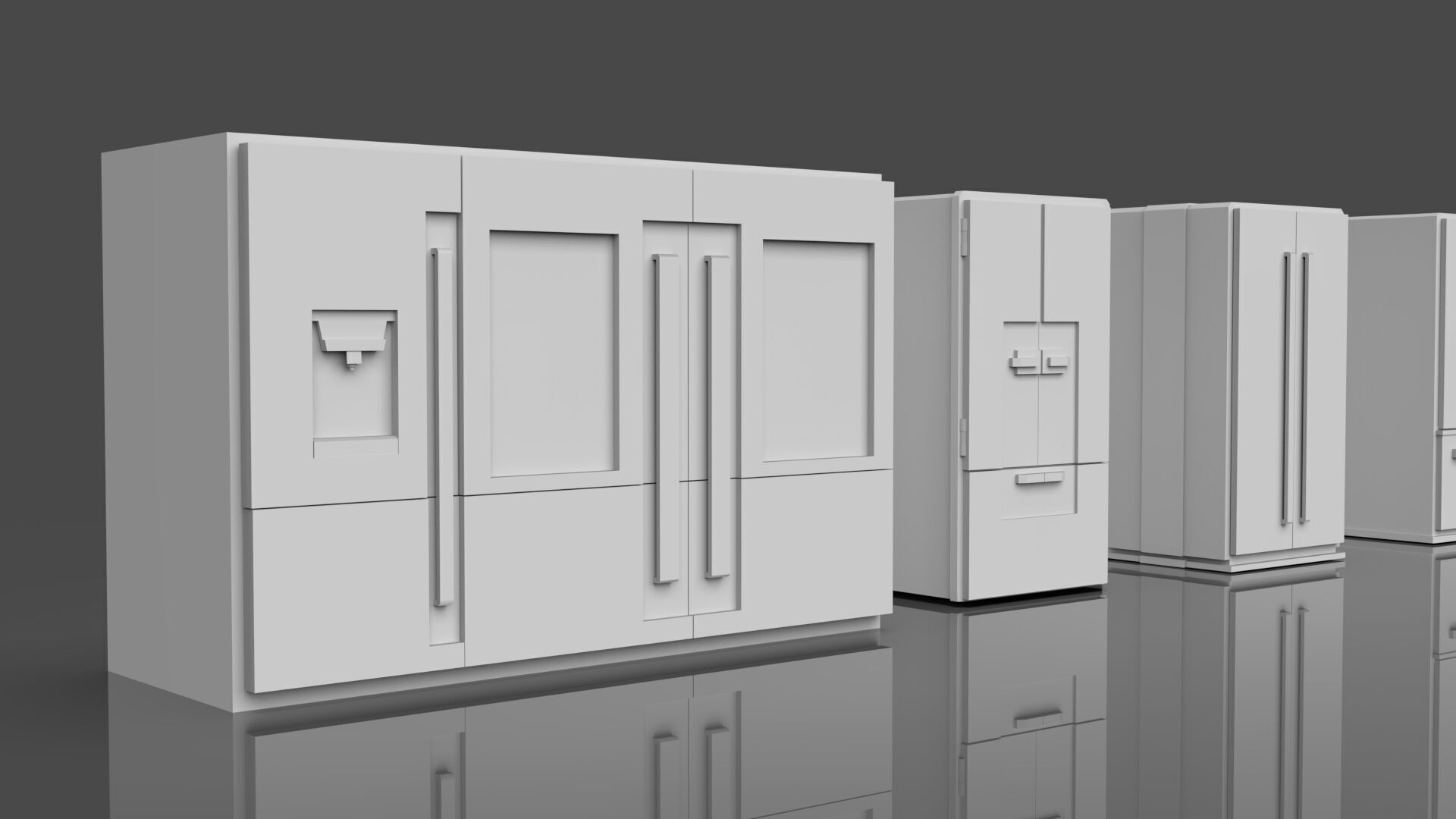 Low Poly 5 Refrigerator Mini Pack - 2 - Untextured Low-poly 3D model_3
