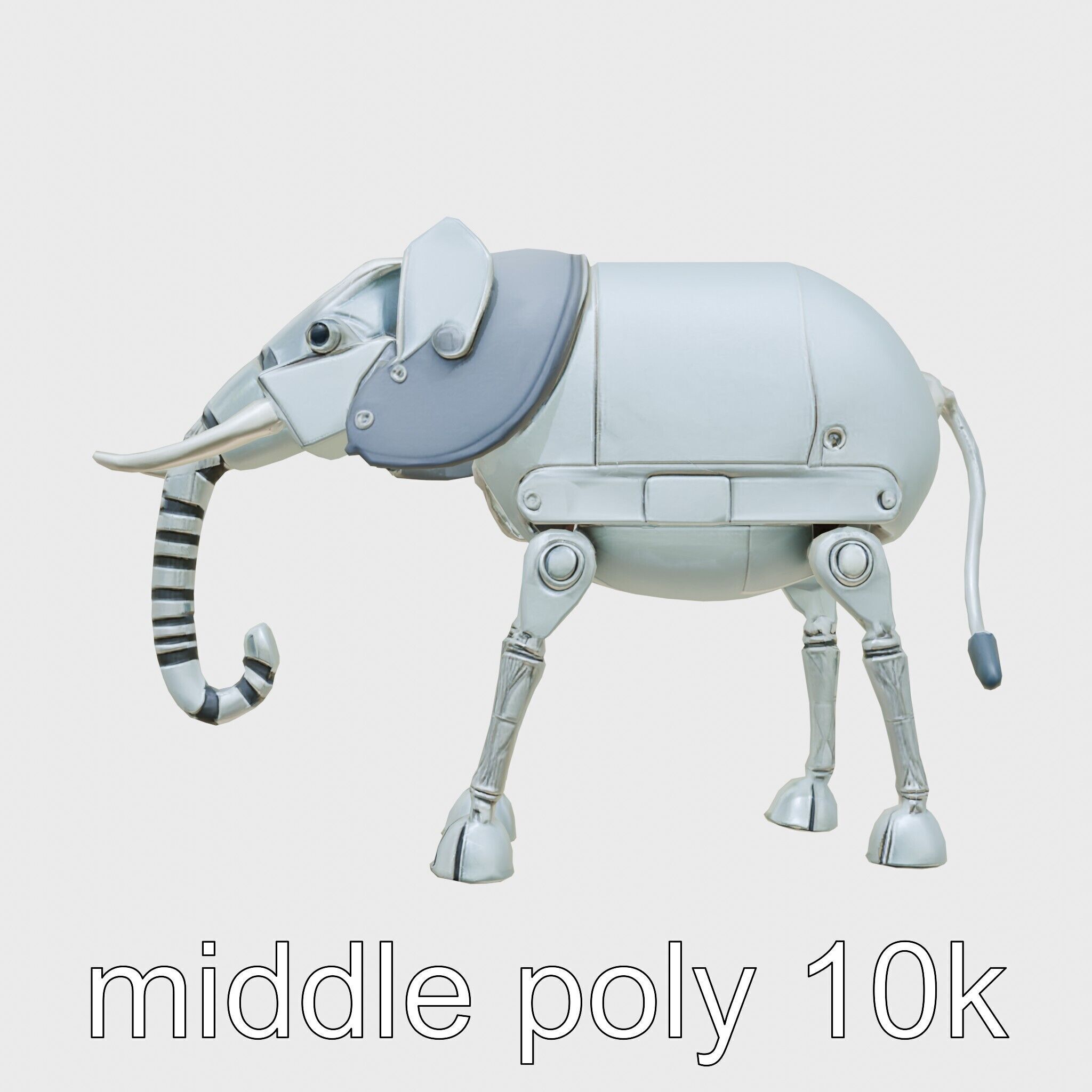 Mechanical Elephant with Metallic Thin Legs and Grabbing Trunk Low-poly 3D model_22