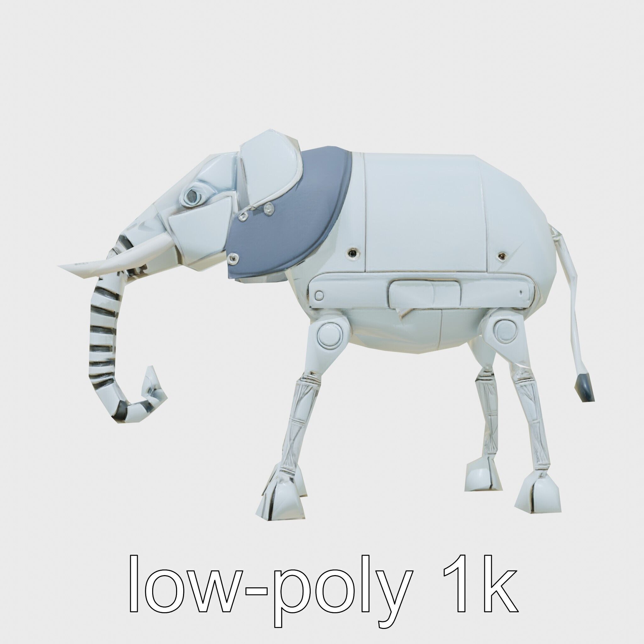Mechanical Elephant with Metallic Thin Legs and Grabbing Trunk Low-poly 3D model_15