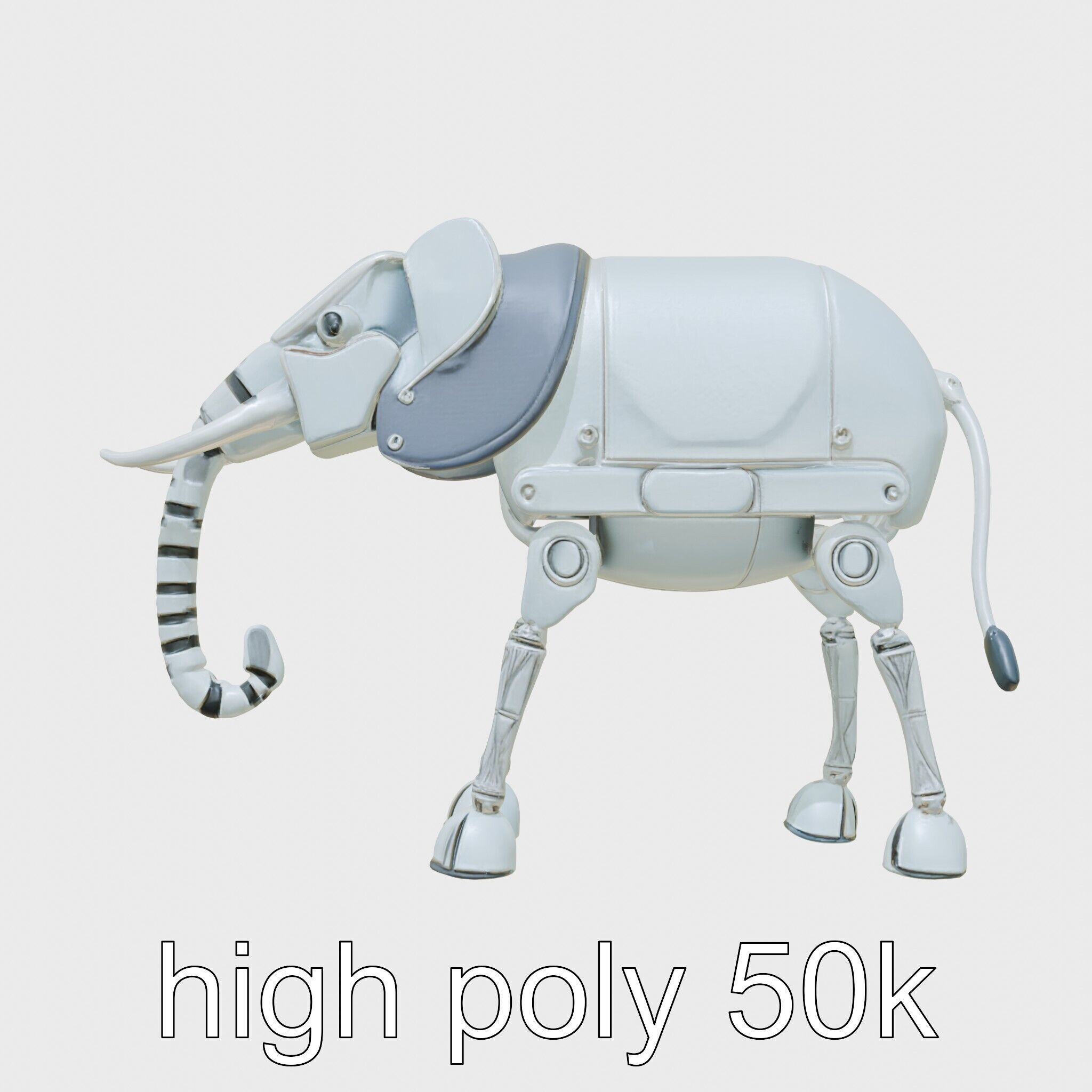 Mechanical Elephant with Metallic Thin Legs and Grabbing Trunk Low-poly 3D model_29