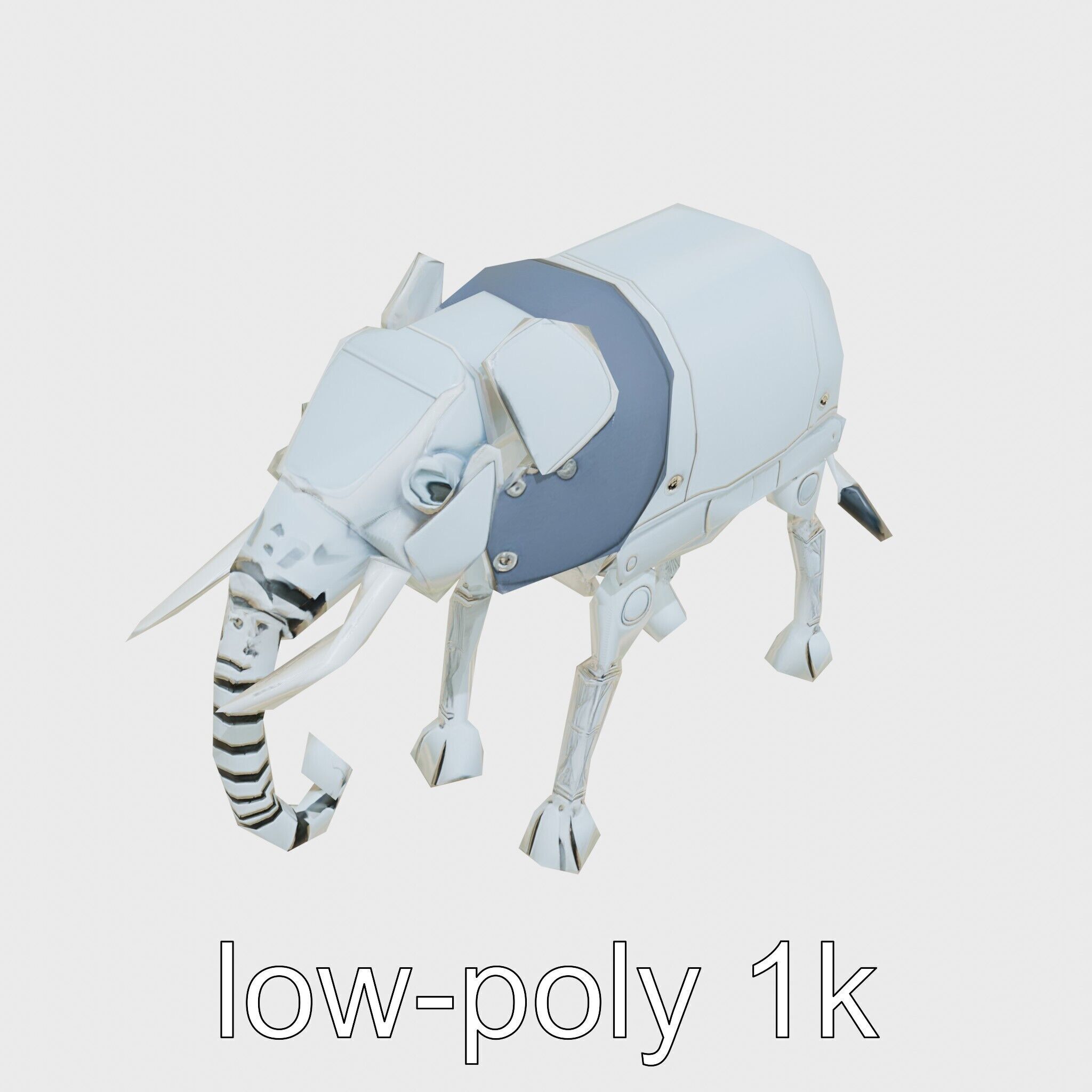 Mechanical Elephant with Metallic Thin Legs and Grabbing Trunk Low-poly 3D model_13