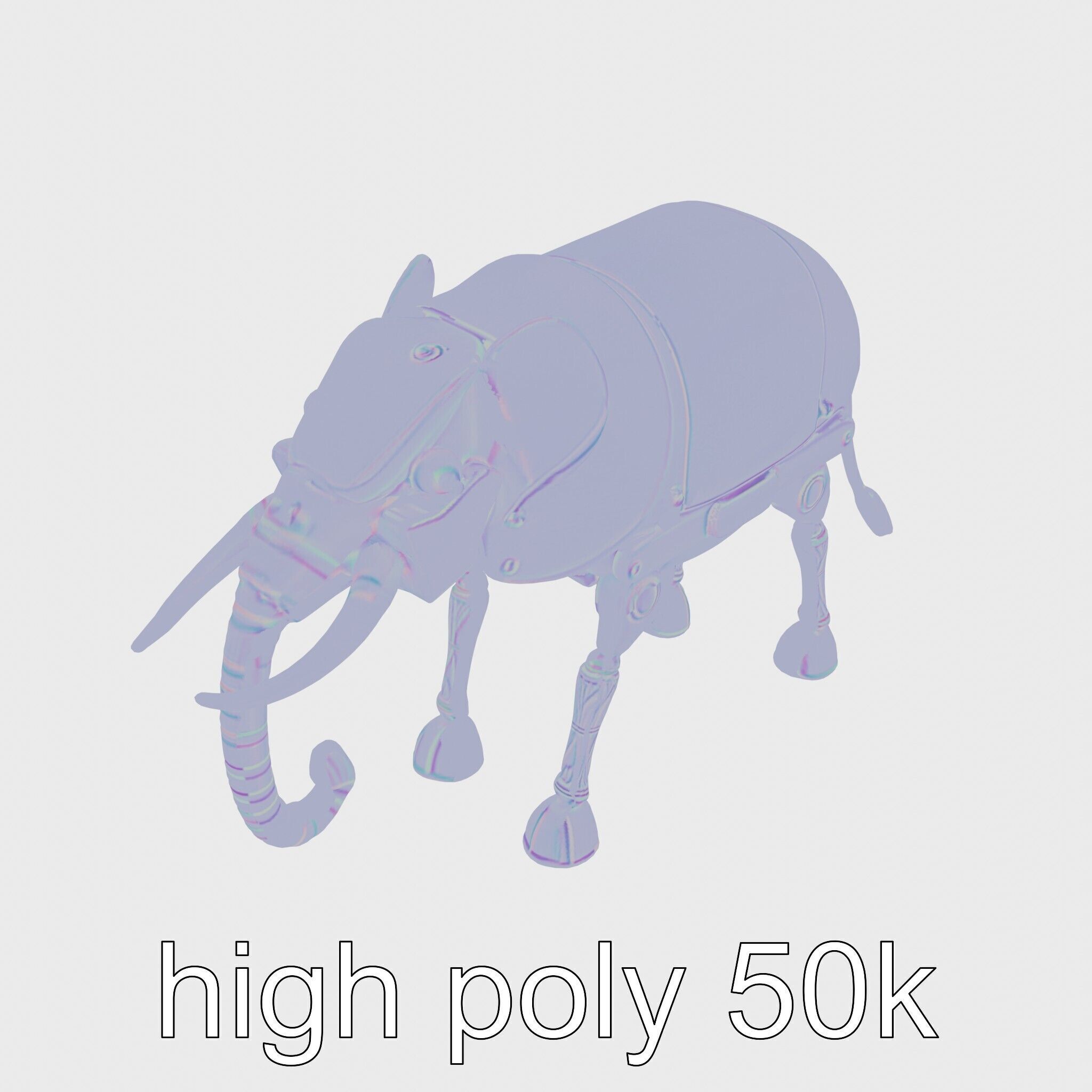 Mechanical Elephant with Metallic Thin Legs and Grabbing Trunk Low-poly 3D model_17