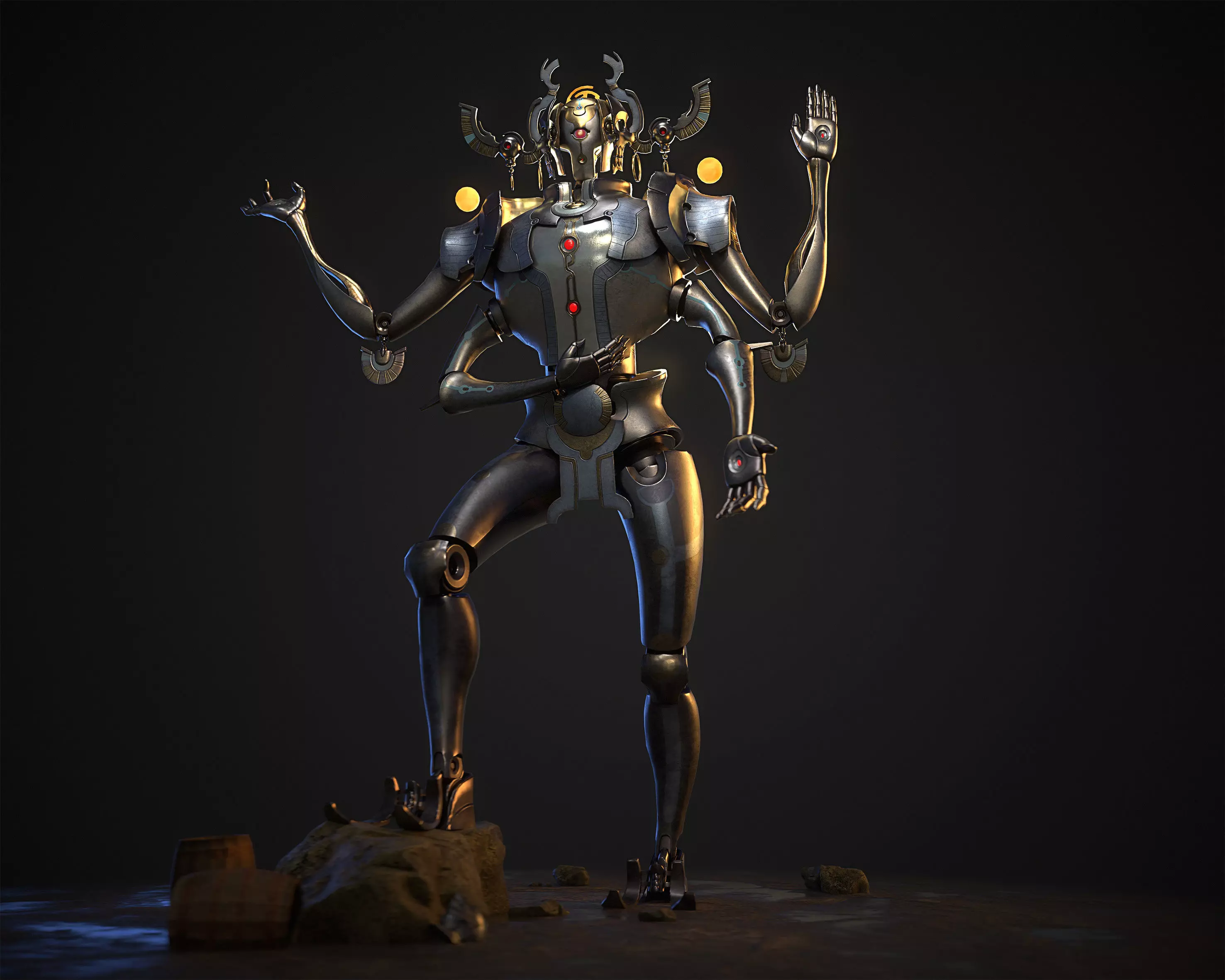 Stylish sacrificial robot Low-poly 3D model_0