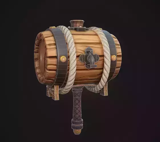 Stylish cartoon wine barrel hammer Low-poly 3D model