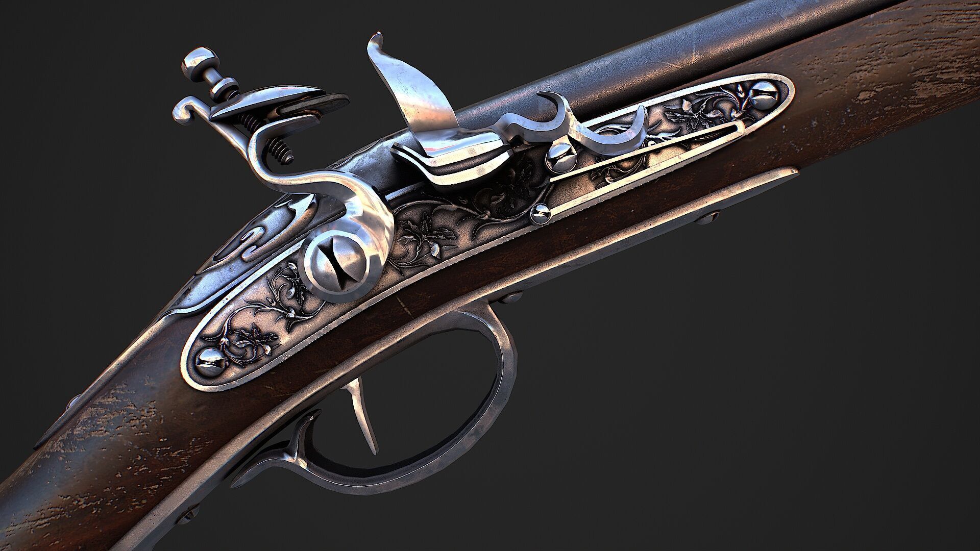 Flintlock Musket Low-poly 3D model_6