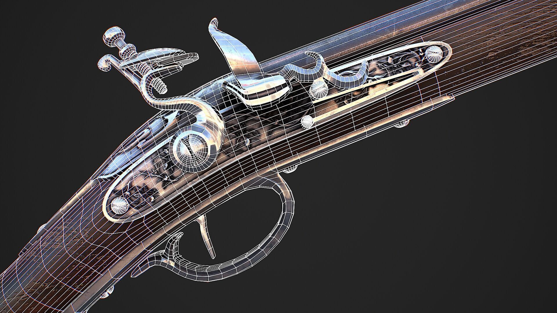 Flintlock Musket Low-poly 3D model_7
