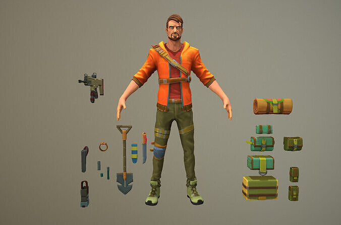 Stylish cartoon realistic mercenary Low-poly 3D model