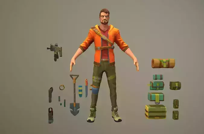 Stylish cartoon realistic mercenary
