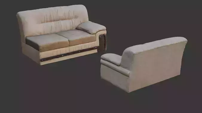 Vintage Leather Sofa  3D Scanned Low-Poly Model Low-poly 3D model
