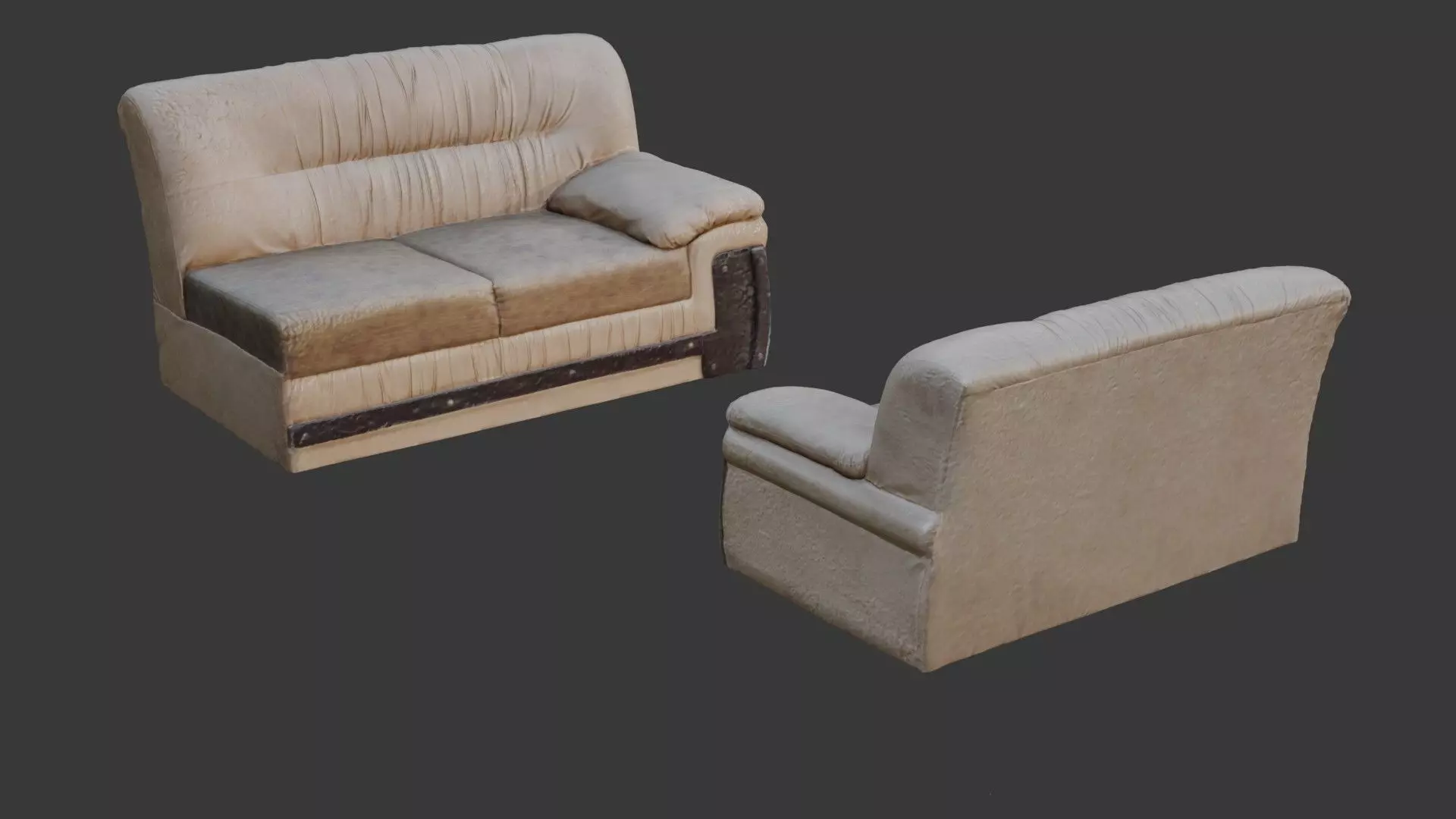 Vintage Leather Sofa  3D Scanned Low-Poly Model Low-poly 3D model_0